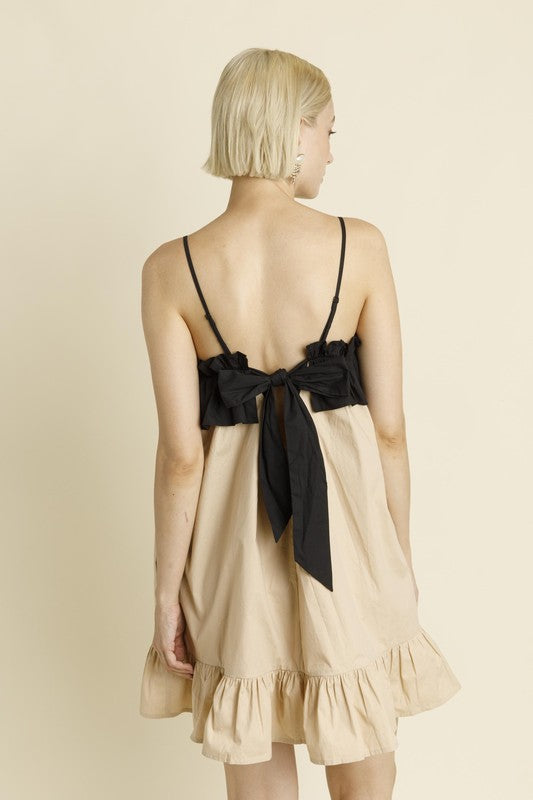 Color Block Ruffle Mini Dress - Tan