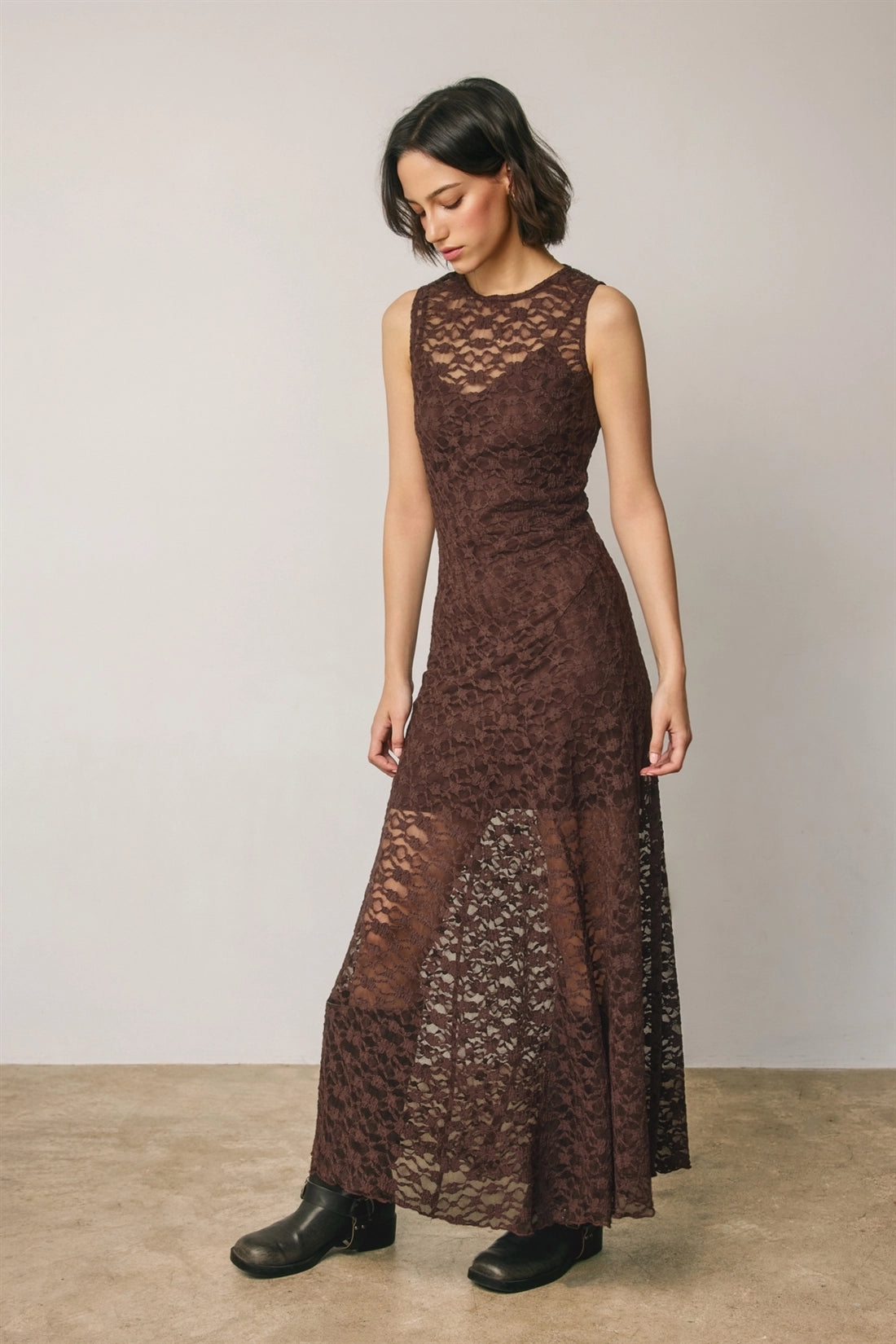 Sophia Lace Maxi Dress - Brown