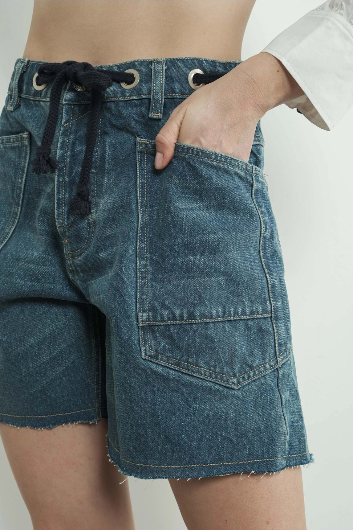 Vintage Washed Denim Shorts - Medium Wash