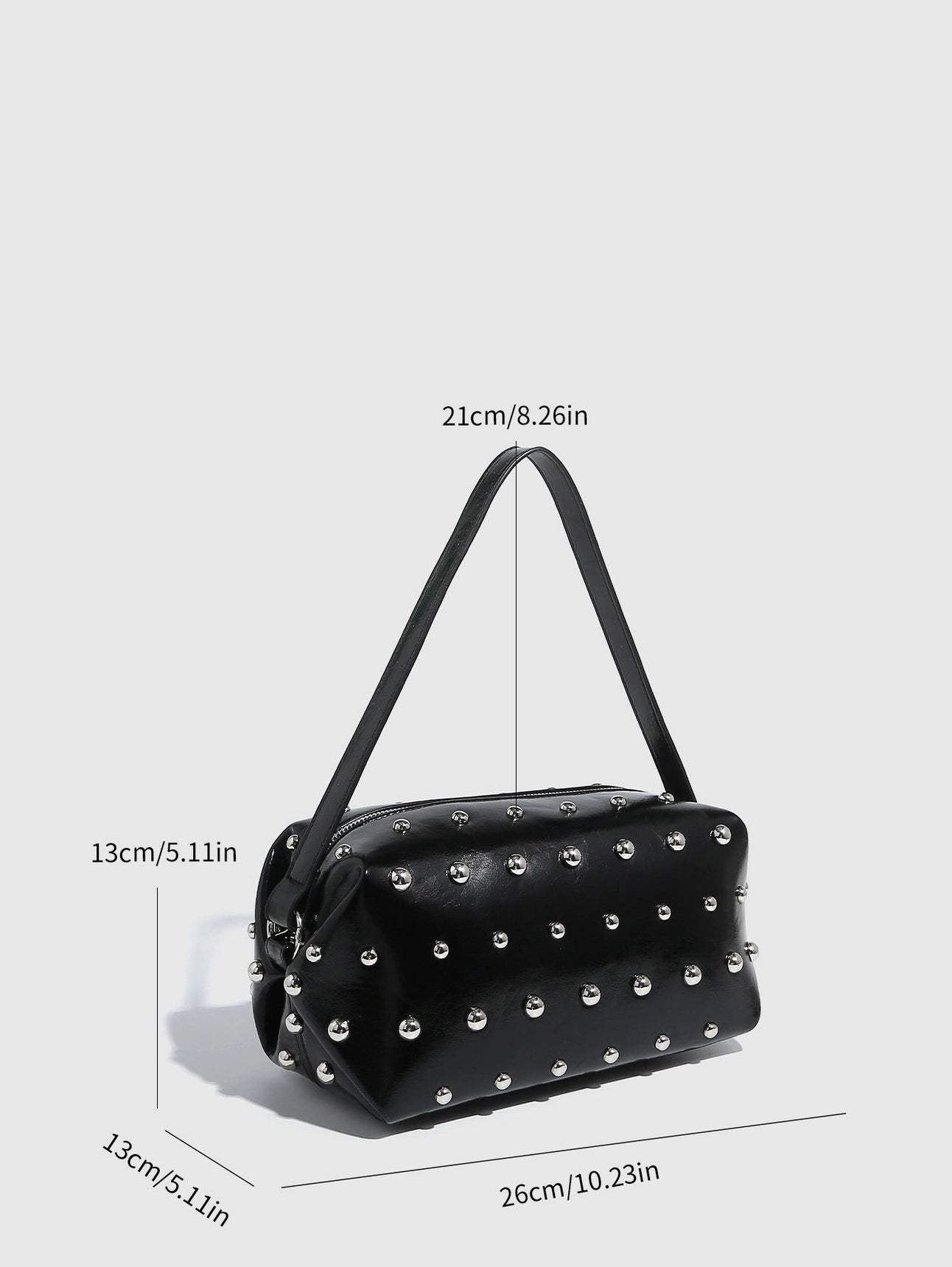 Vintage Studded Shoulder Bag - Black