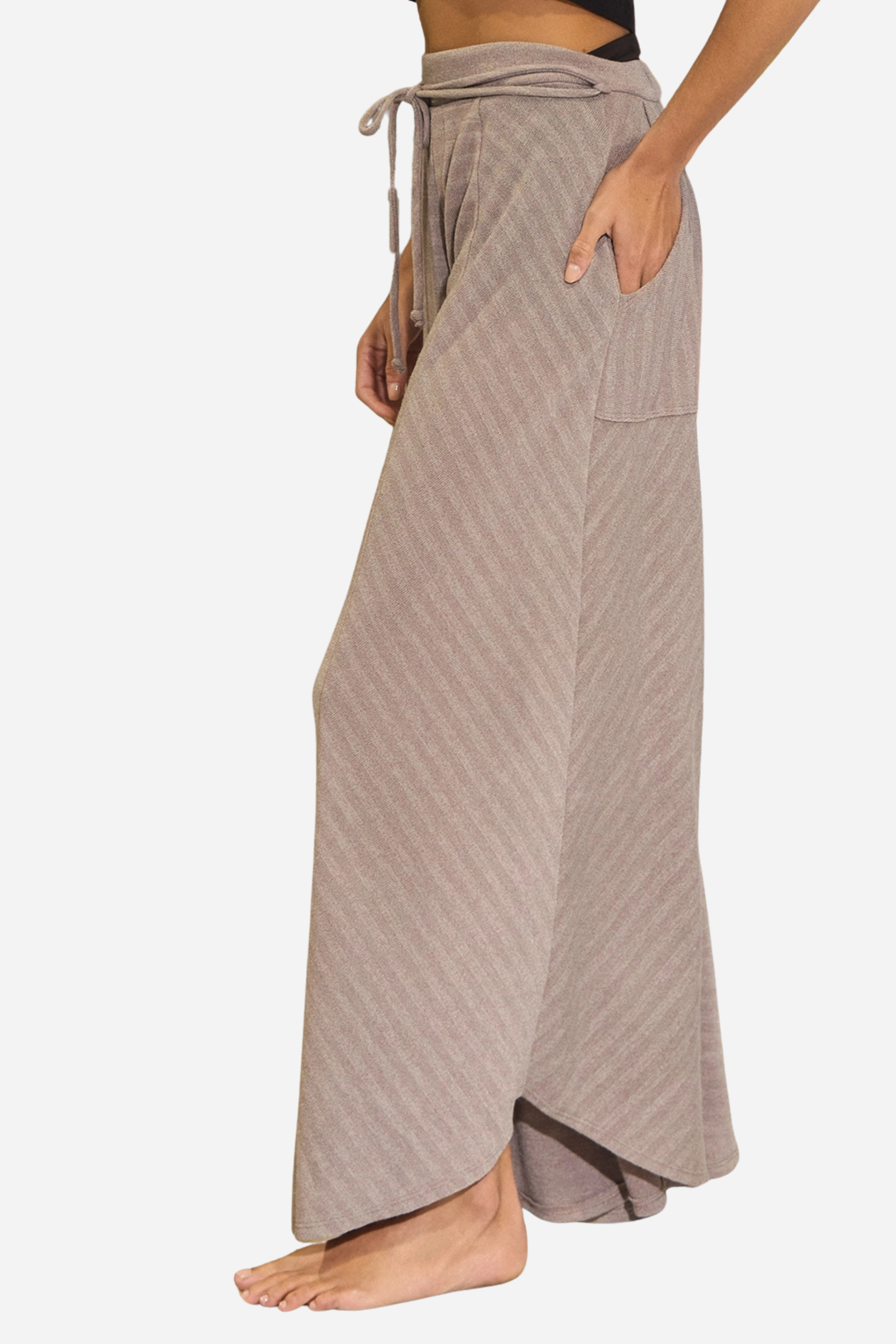 Spaghetti Tie Wide Leg Pants - Taupe