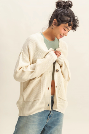 Button-Front Oversized Cardigan - Cream