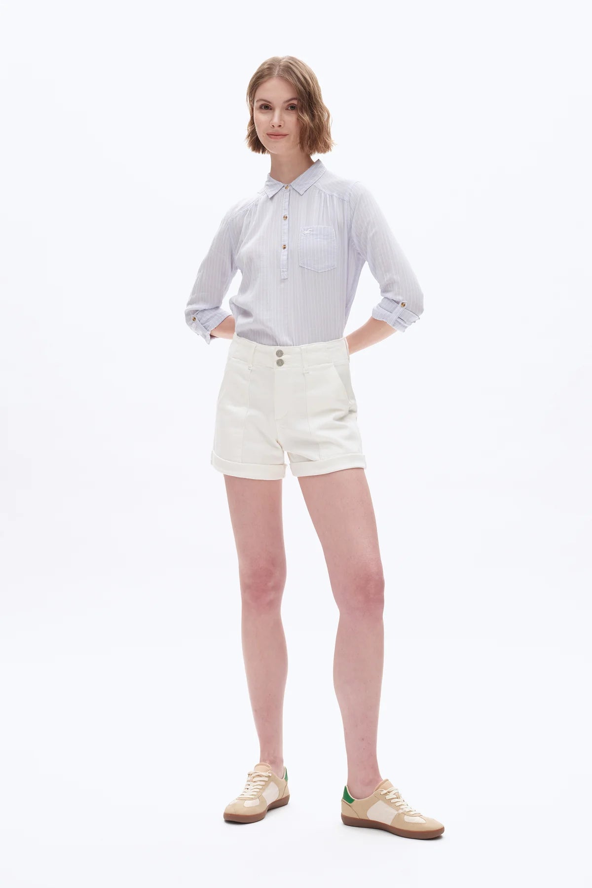 High Rise Denim Shorts - White