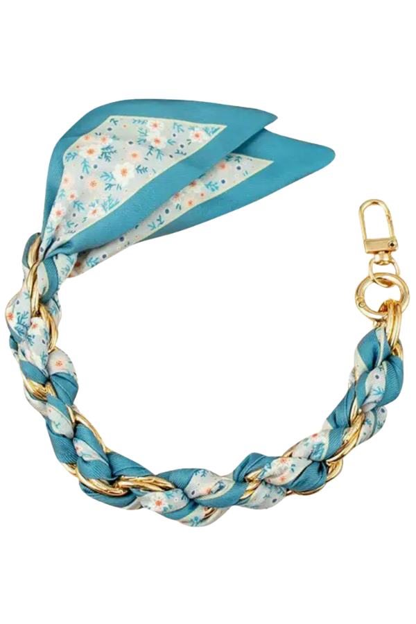 Gold Phone Chain - Blue Flower Scarf