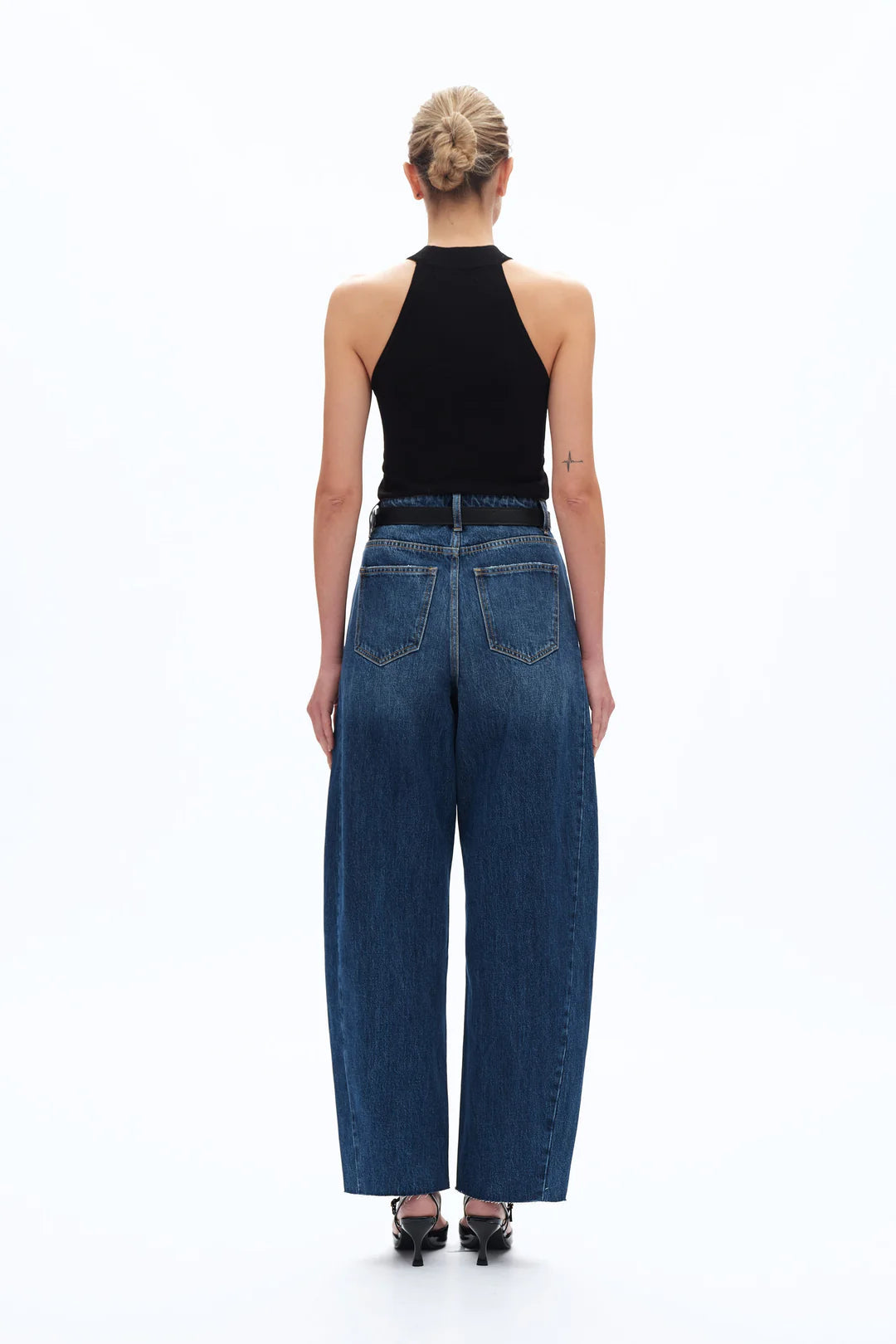Super High Rise Barrel Denim Jeans - Dark Blue