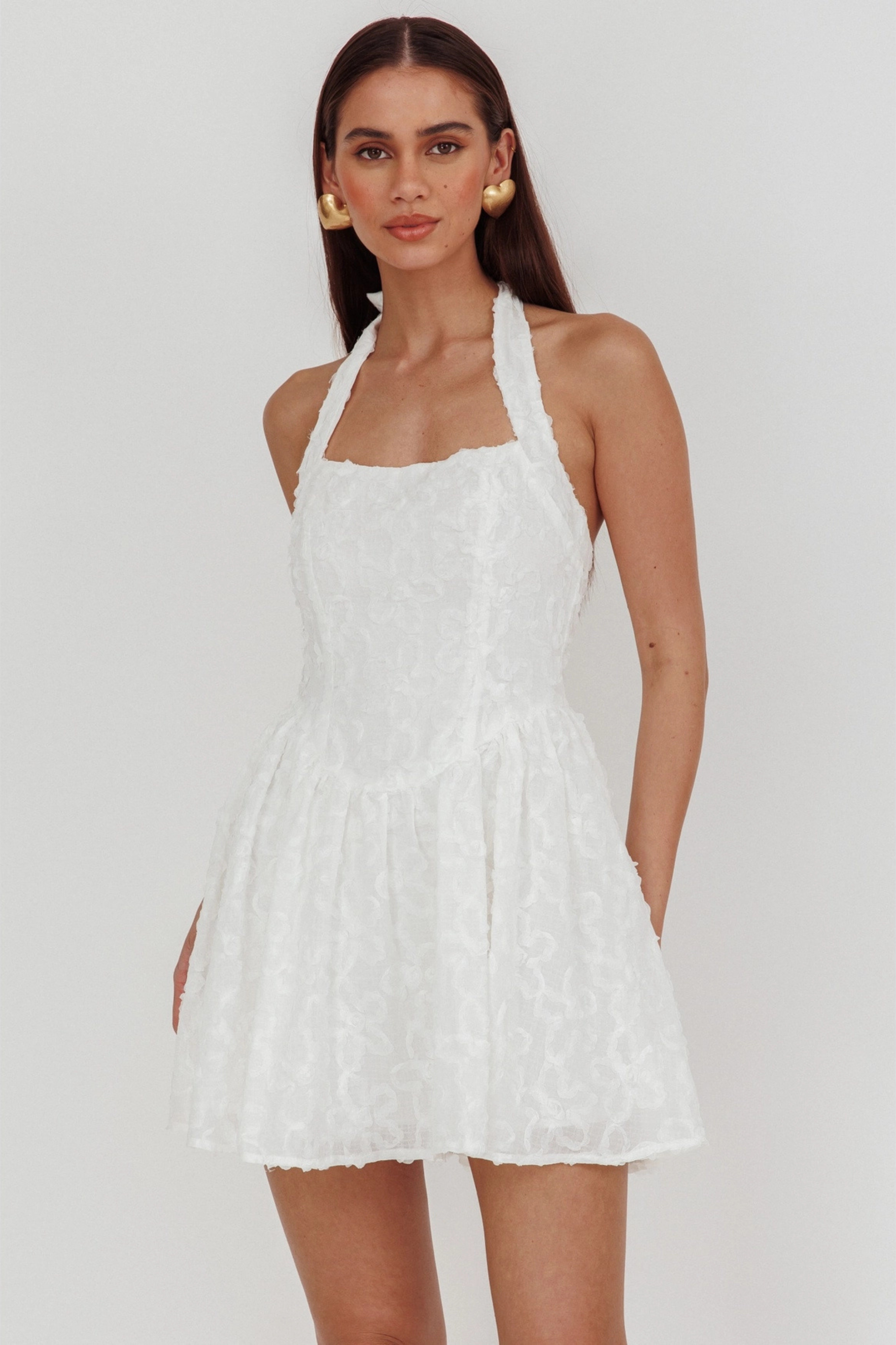 Halter Neck Embellished Mini Dress