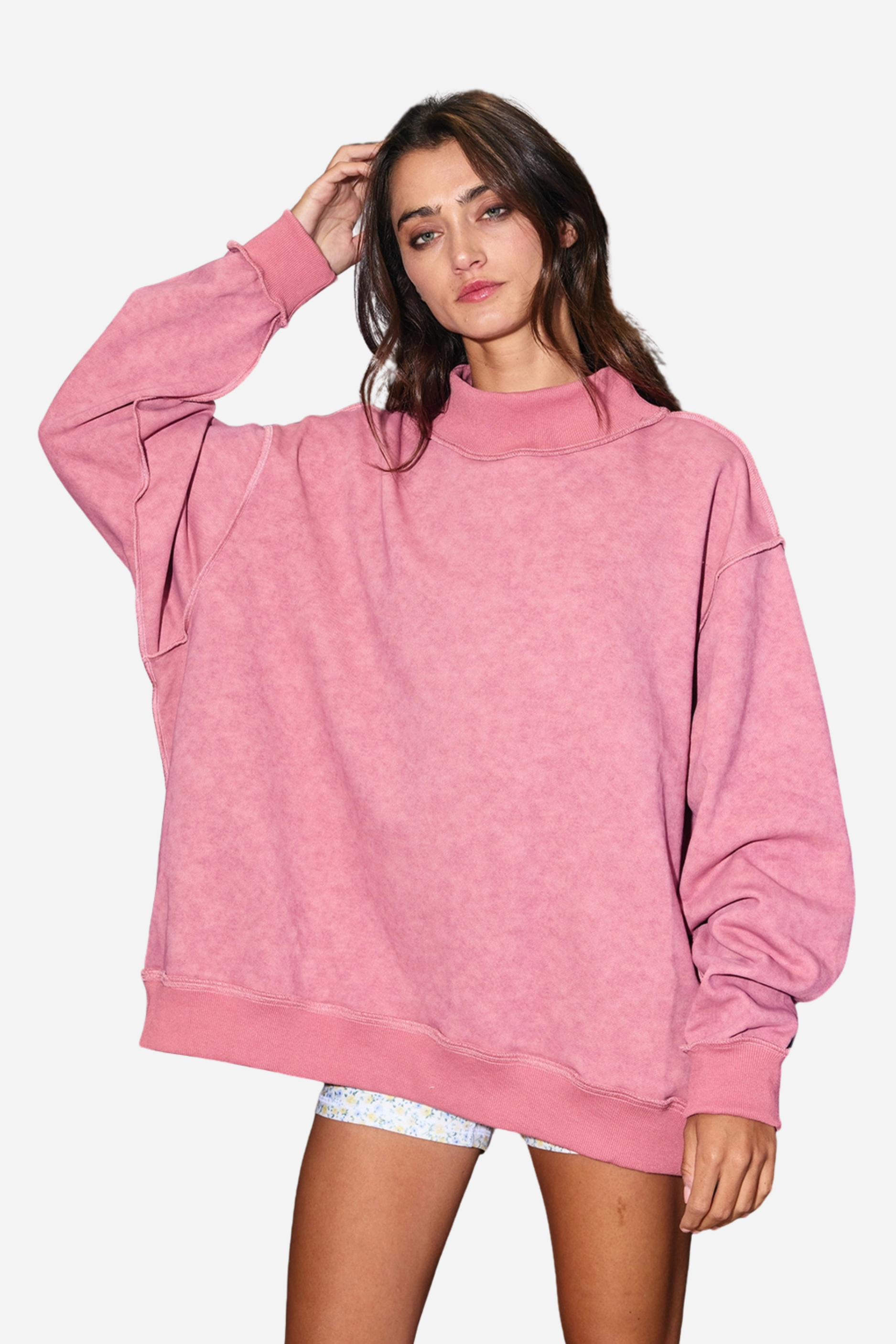 Vintage Washed Mock Neck Sweatshirt - Mauve