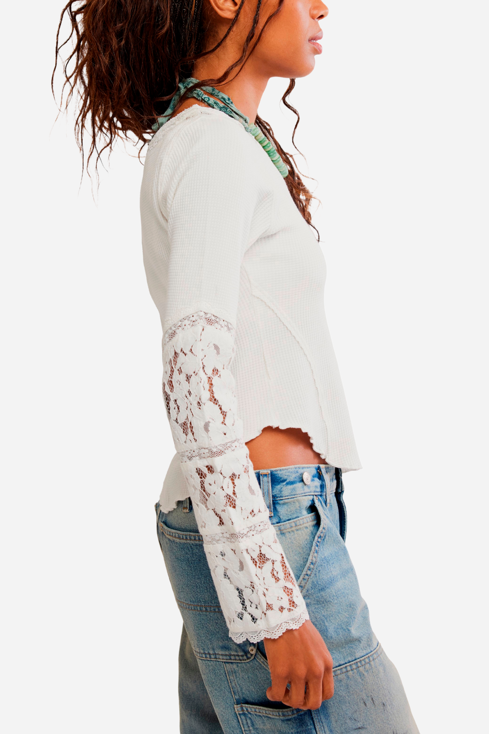 Free People - Amber Lace Cuff Top - White