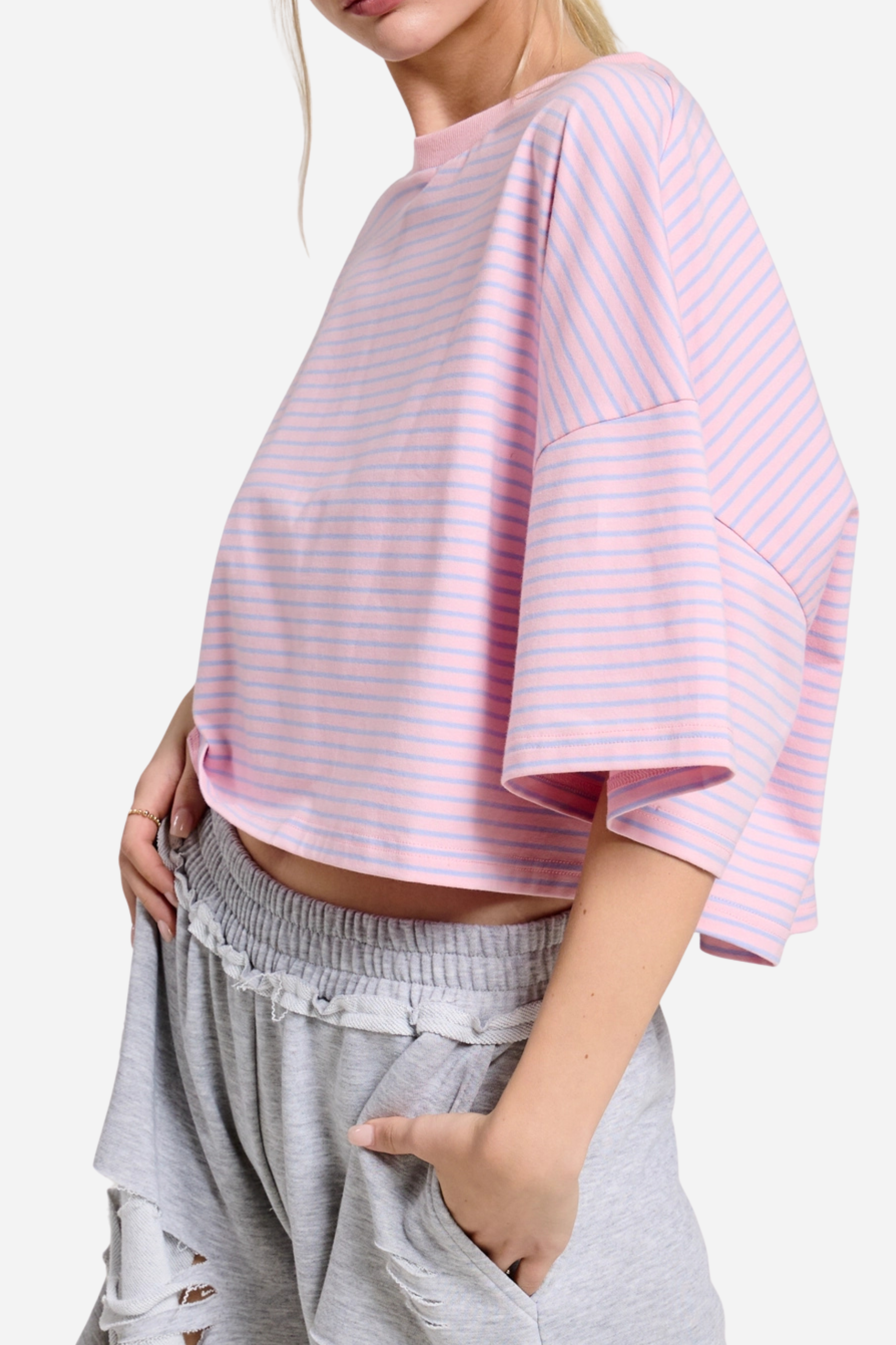 Striped Oversized Tee - Pink