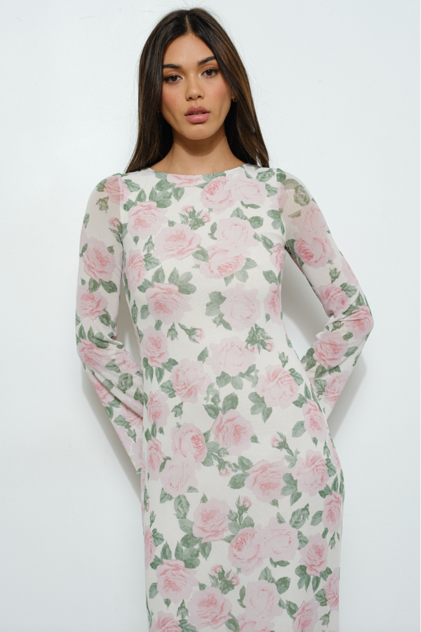 Floral Print Bell Sleeve Maxi Dress