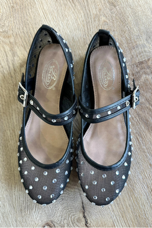 Rhinestone Mesh Ballet Flats - Black