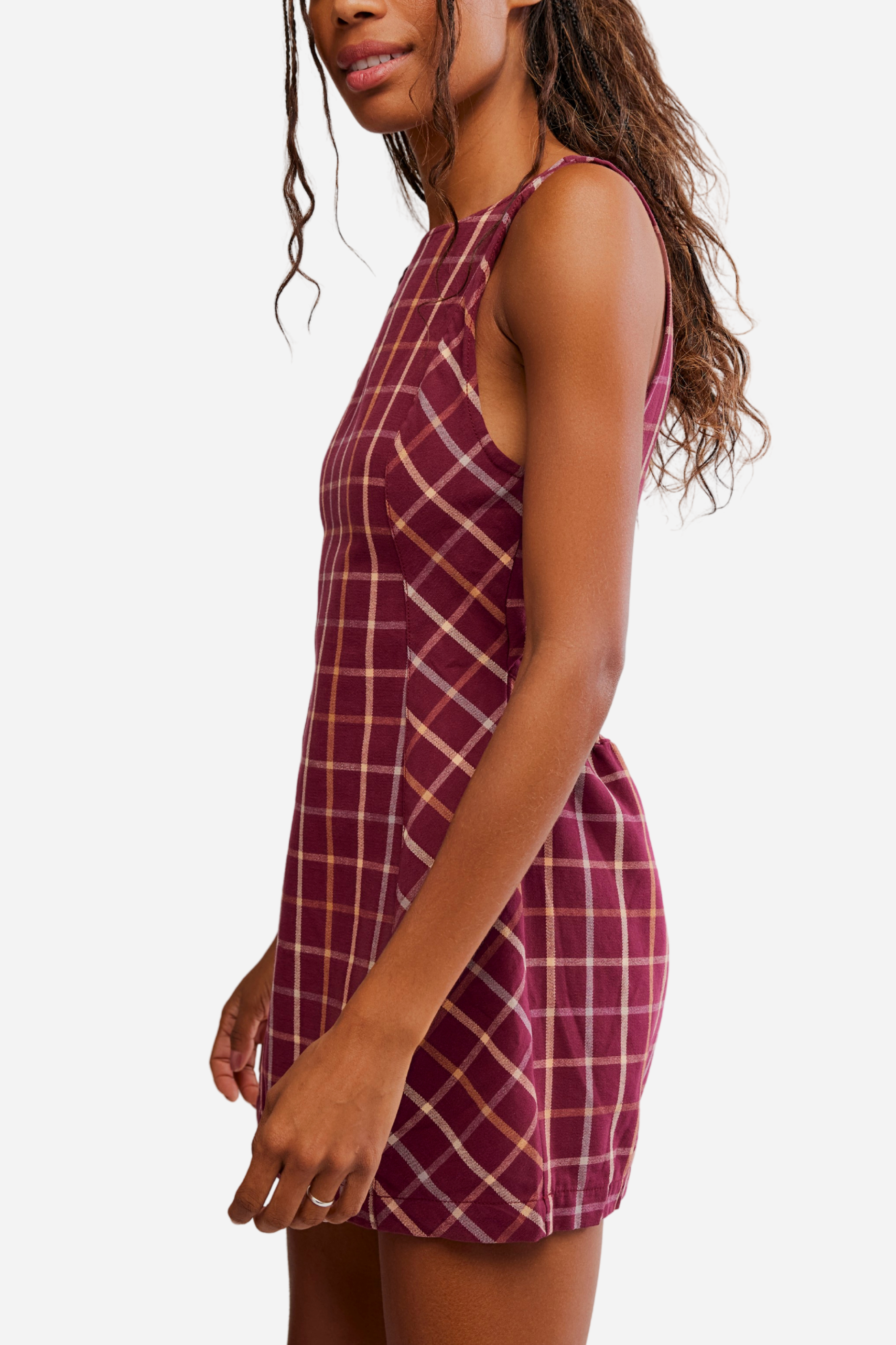 Free People Atlas Plaid Mini Dress - Cocoa Plum