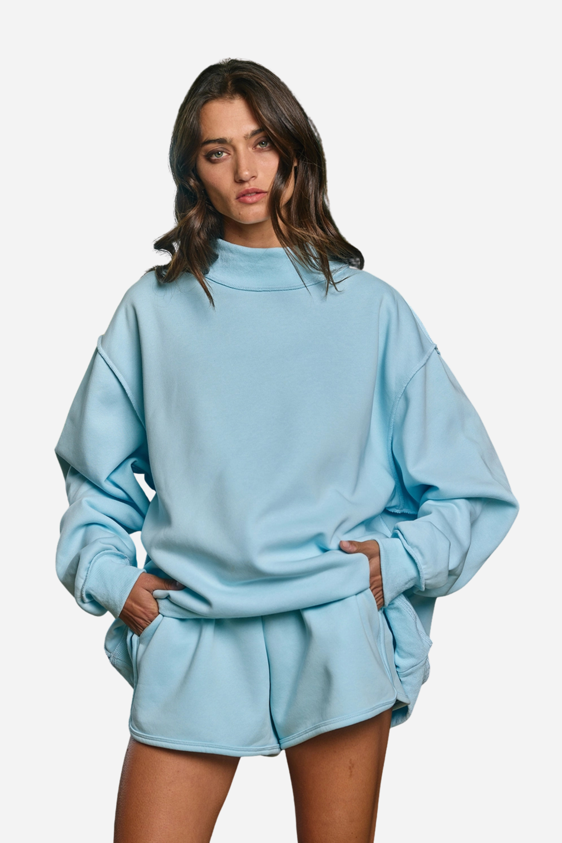 Reversible Mock Neck Sweatshirt - Light Blue