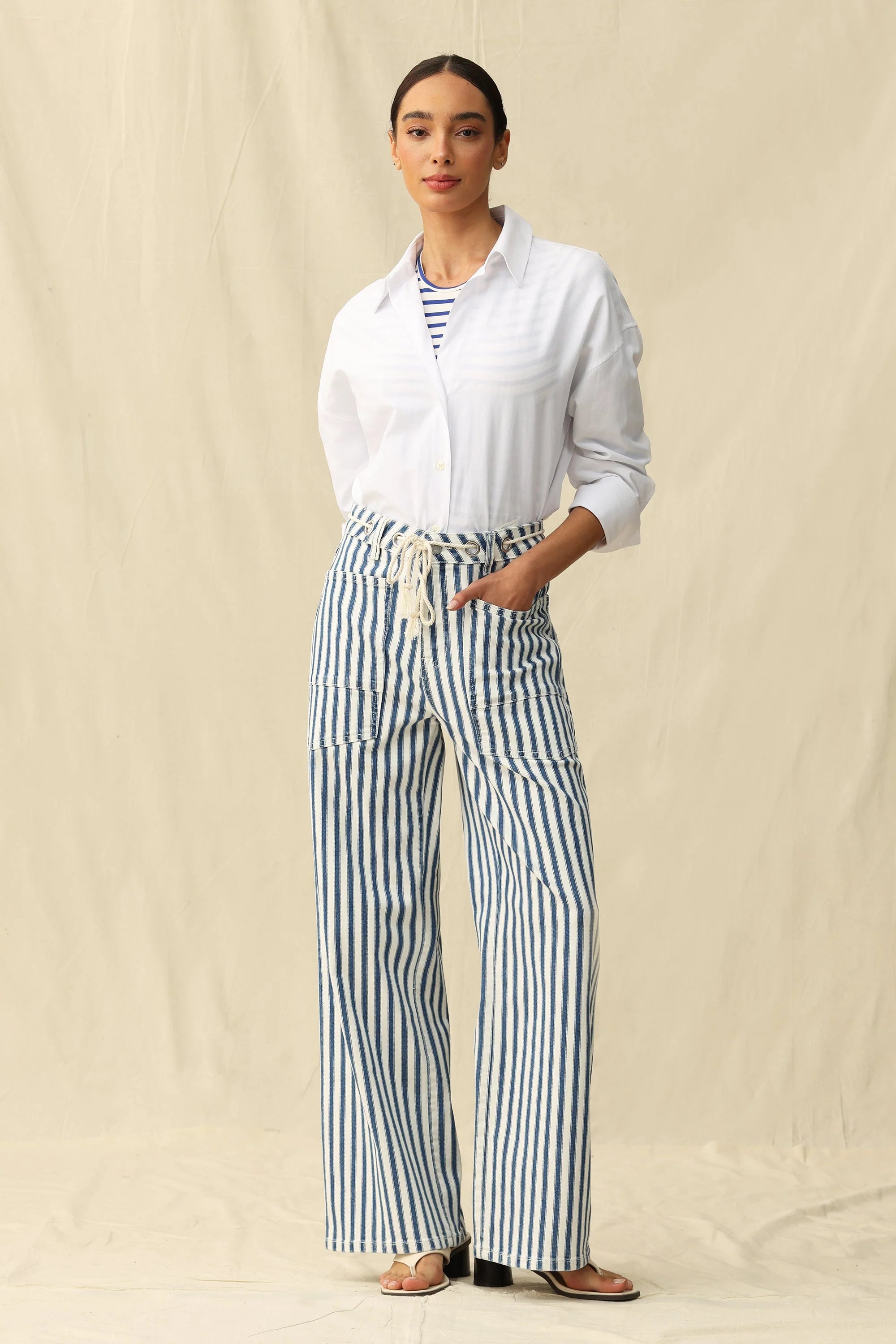 Tamsin High Rise Wide Leg Jeans - Blue Stripe