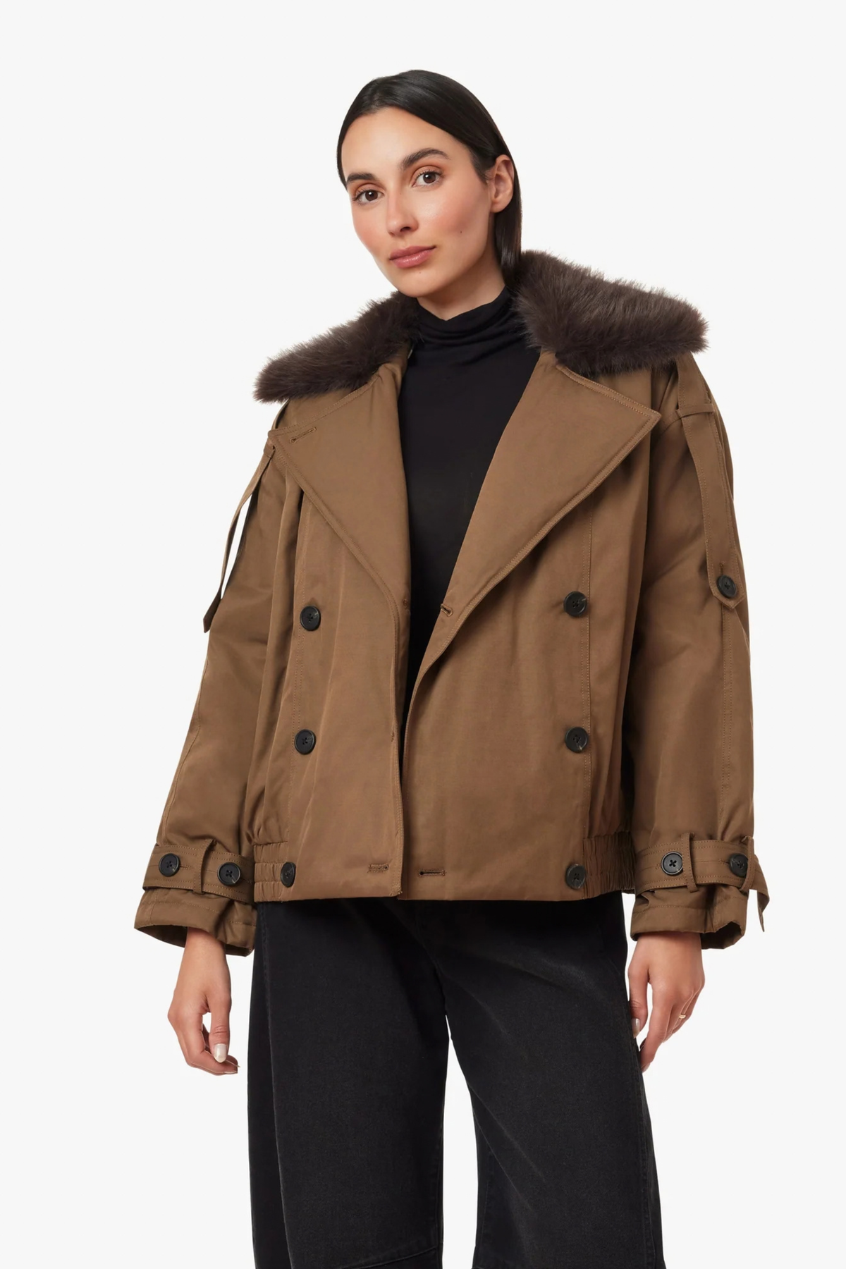 Habitual - Fur Collar Trench Jacket