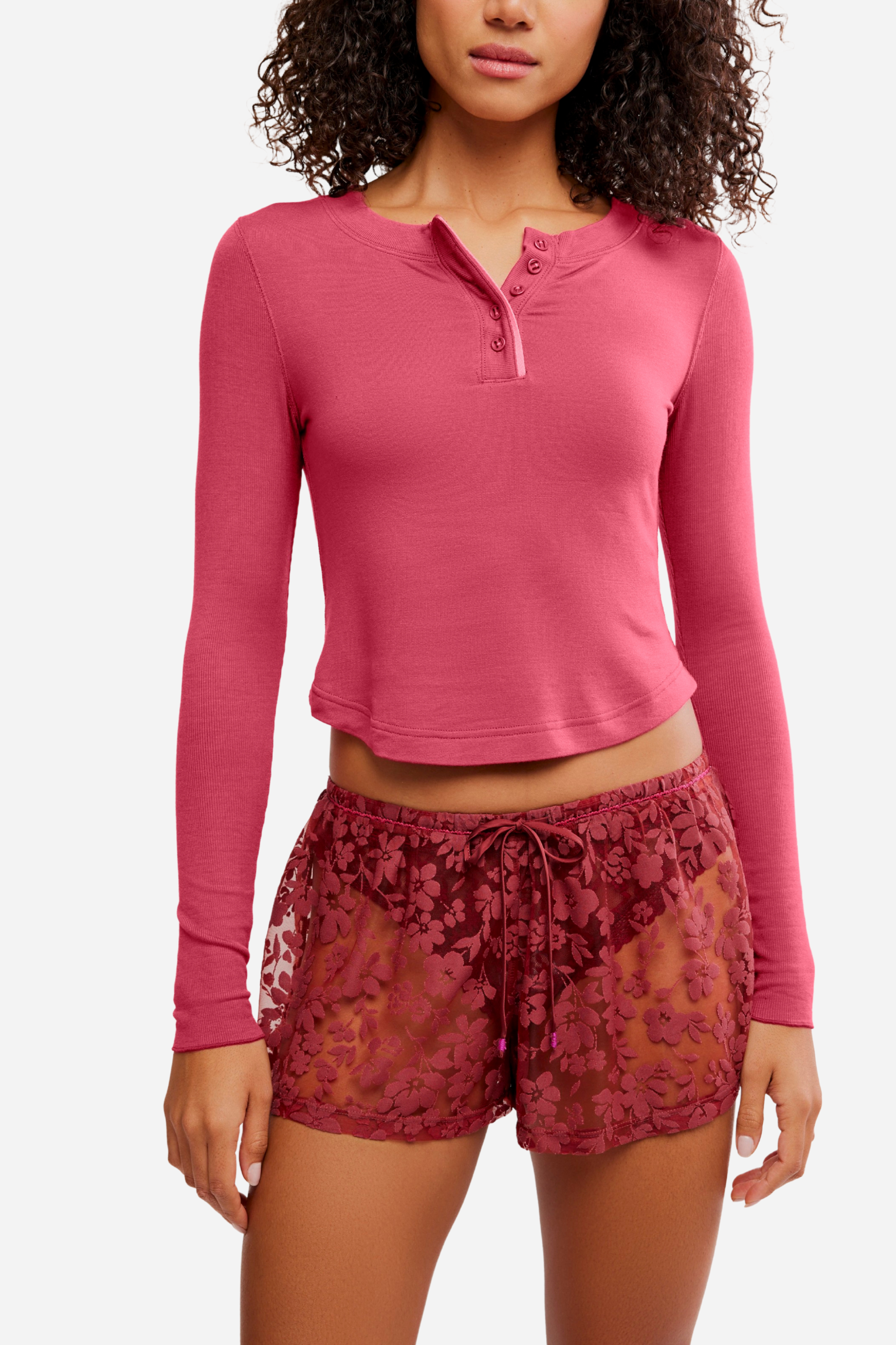 Free People Dream State Henley Top - Garnet Rose