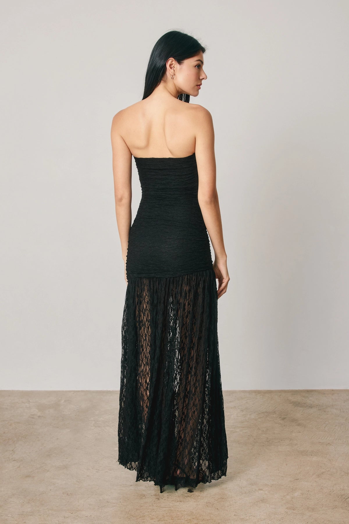 Ruched Strapless Maxi Dress - Black