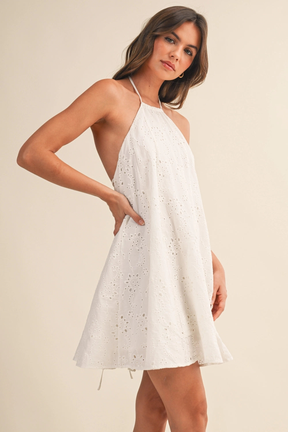 Eyelet Halter Mini Dress