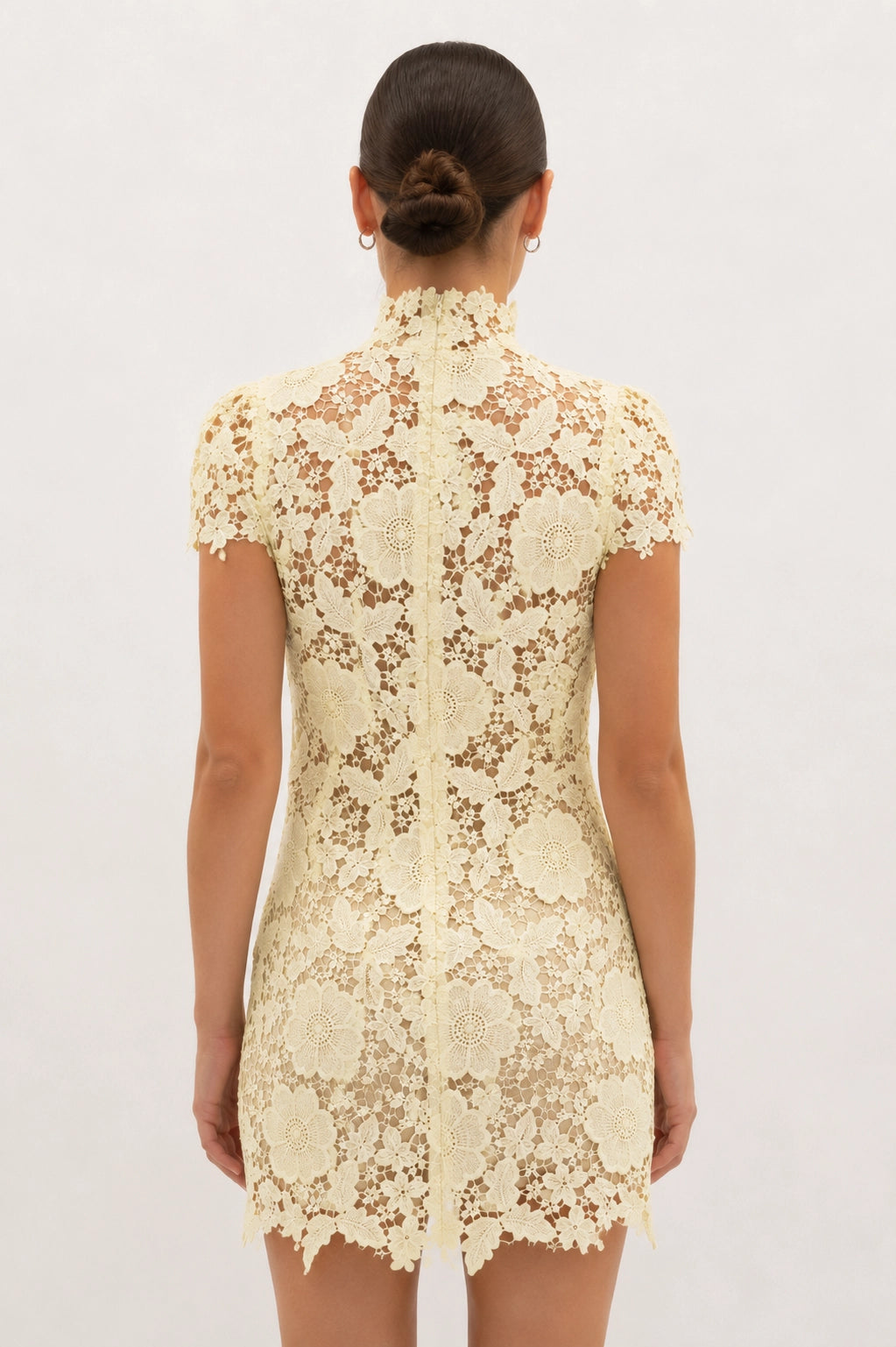 Cap Sleeve Lace Mini Dress - Yellow
