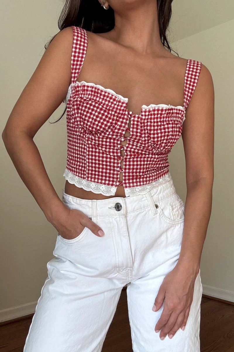 Cropped Button Front Corset Top
