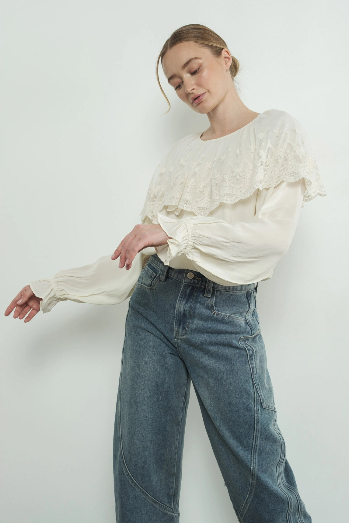 Lace Cape Blouse Top - Cream