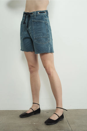 Vintage Washed Denim Shorts - Medium Wash