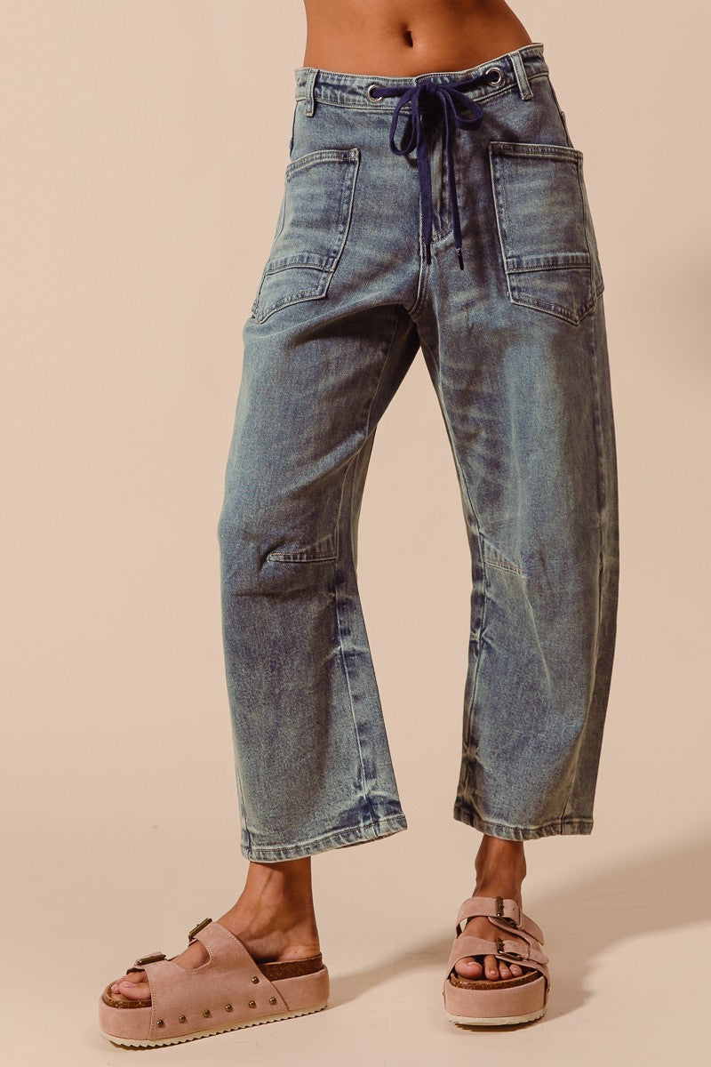 Mid-Rise Denim Barrel Jeans