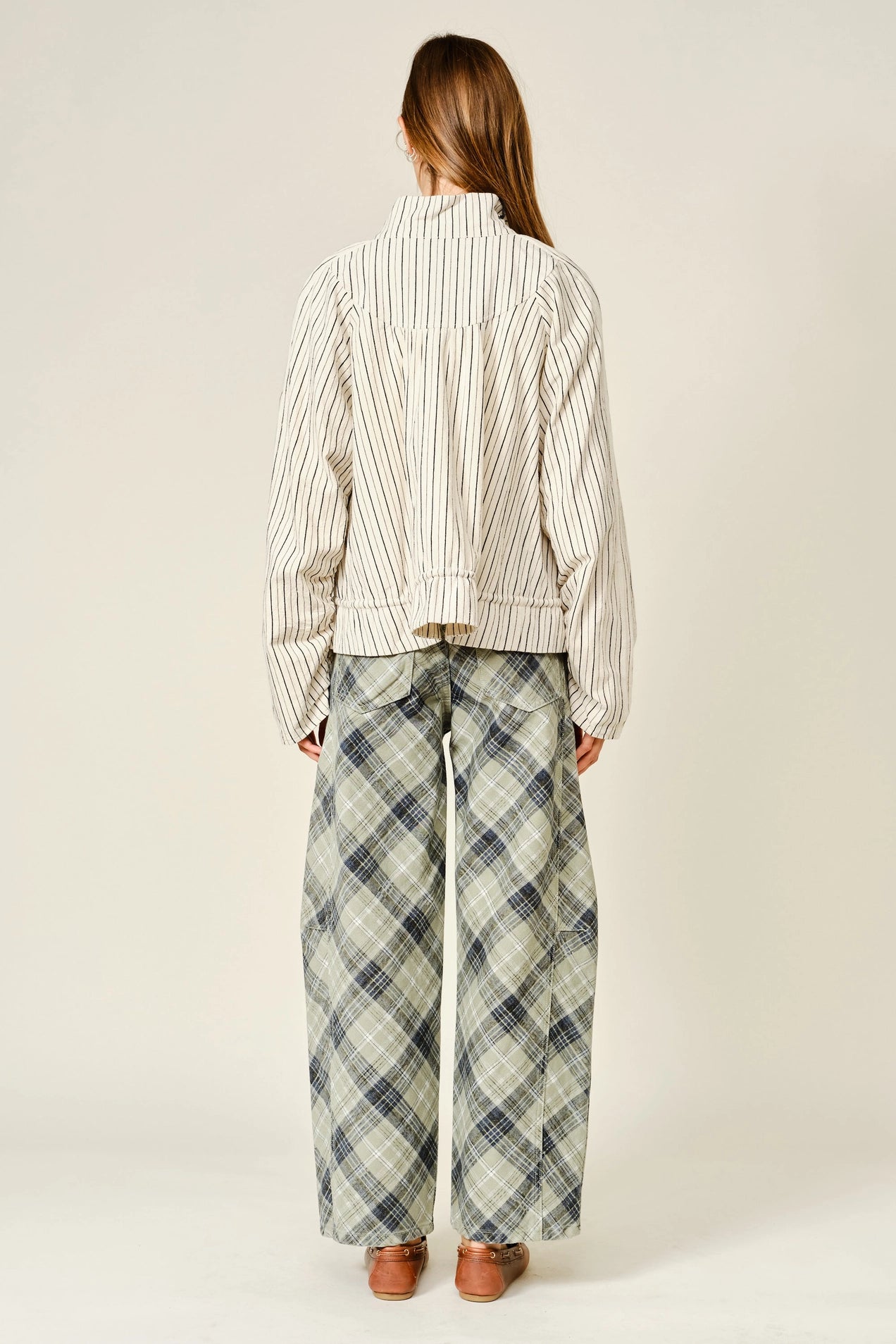 Pinstripe Funnel Neck Balloon Jacket