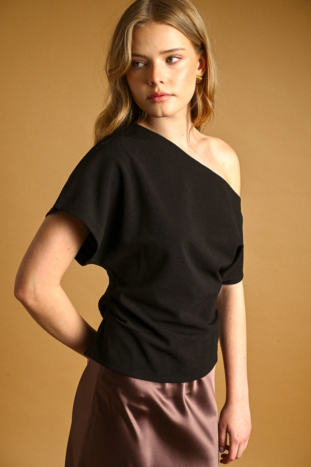 Boat Neck Asymmetric Top - Black