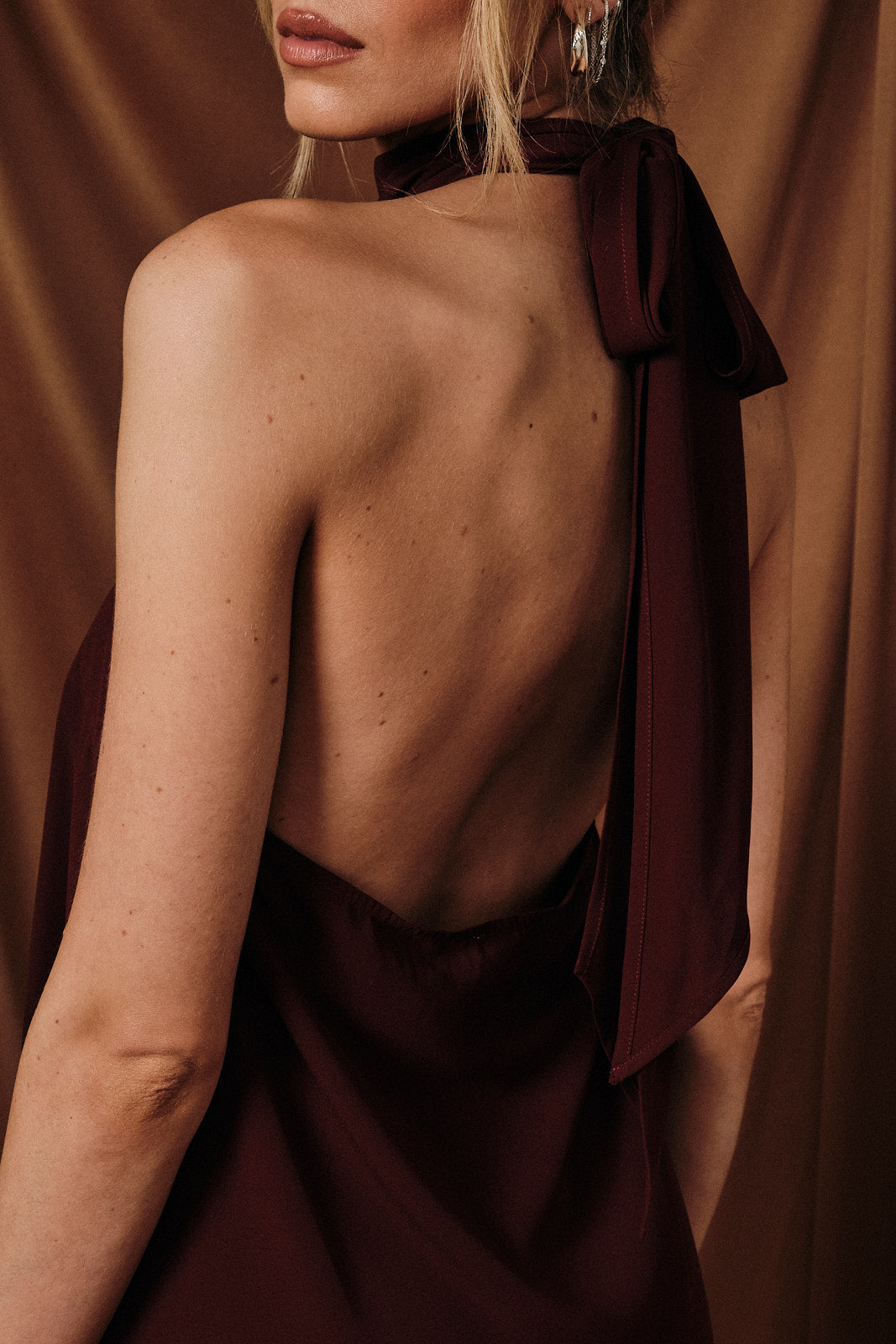 Halter Neck Mini Dress - Wine