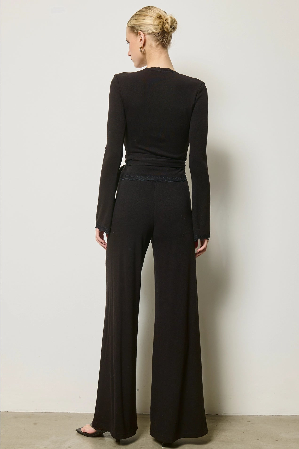 Scallop Wrap Top & Pants Set - Black