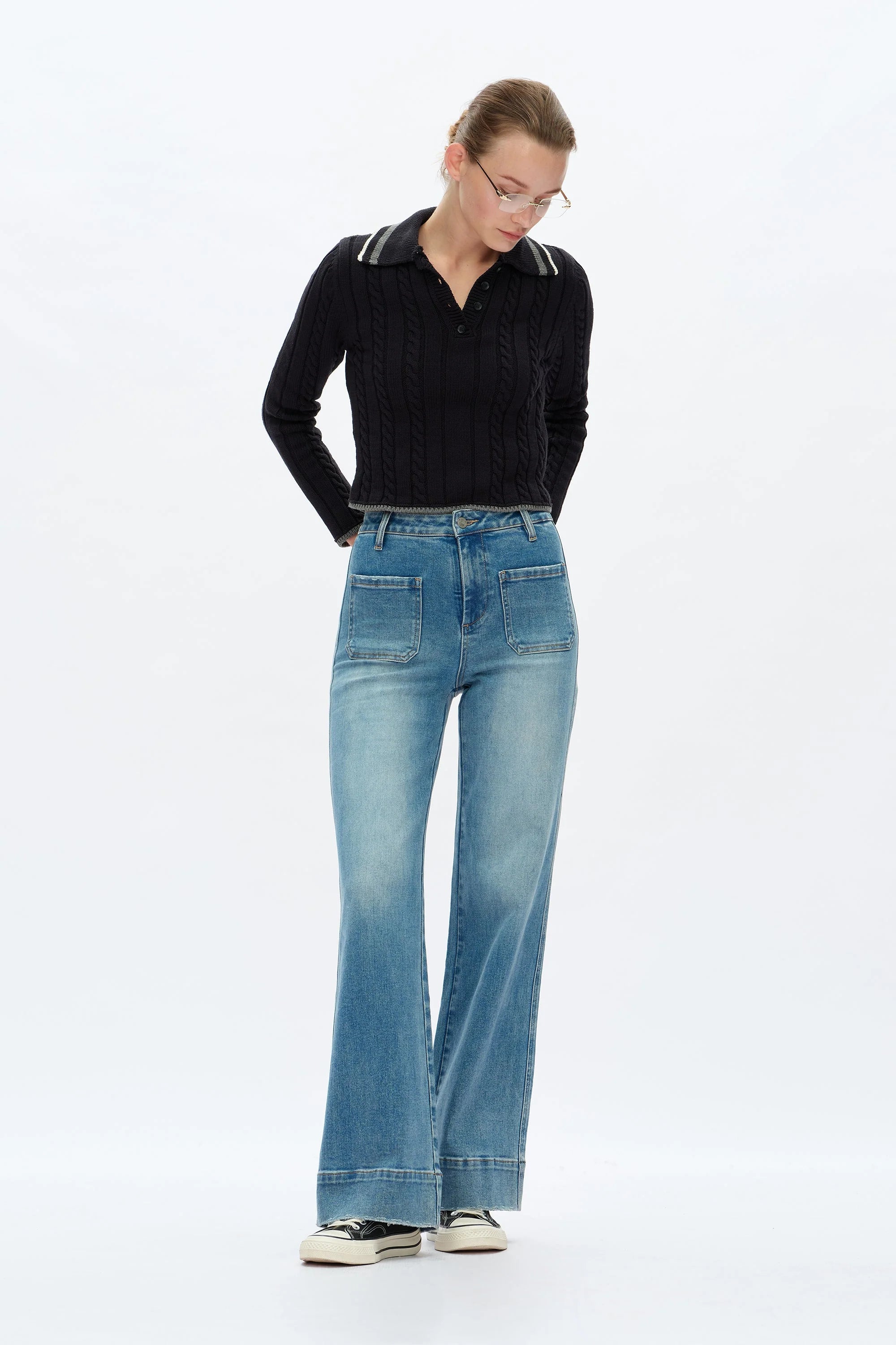 High Rise Wide Leg Jeans - Medium Blue