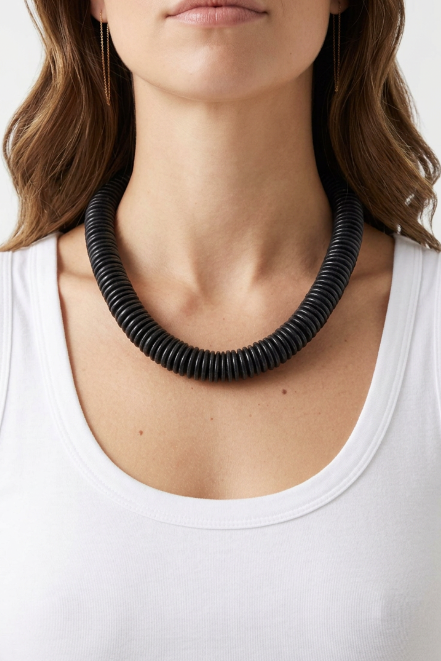 Wooden Disc Beaded Necklace - Black