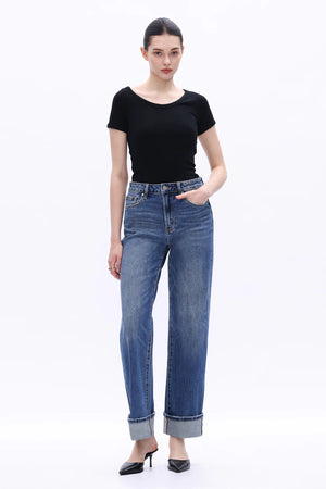 High Rise Straight Leg Jeans - Retro Dark Blue