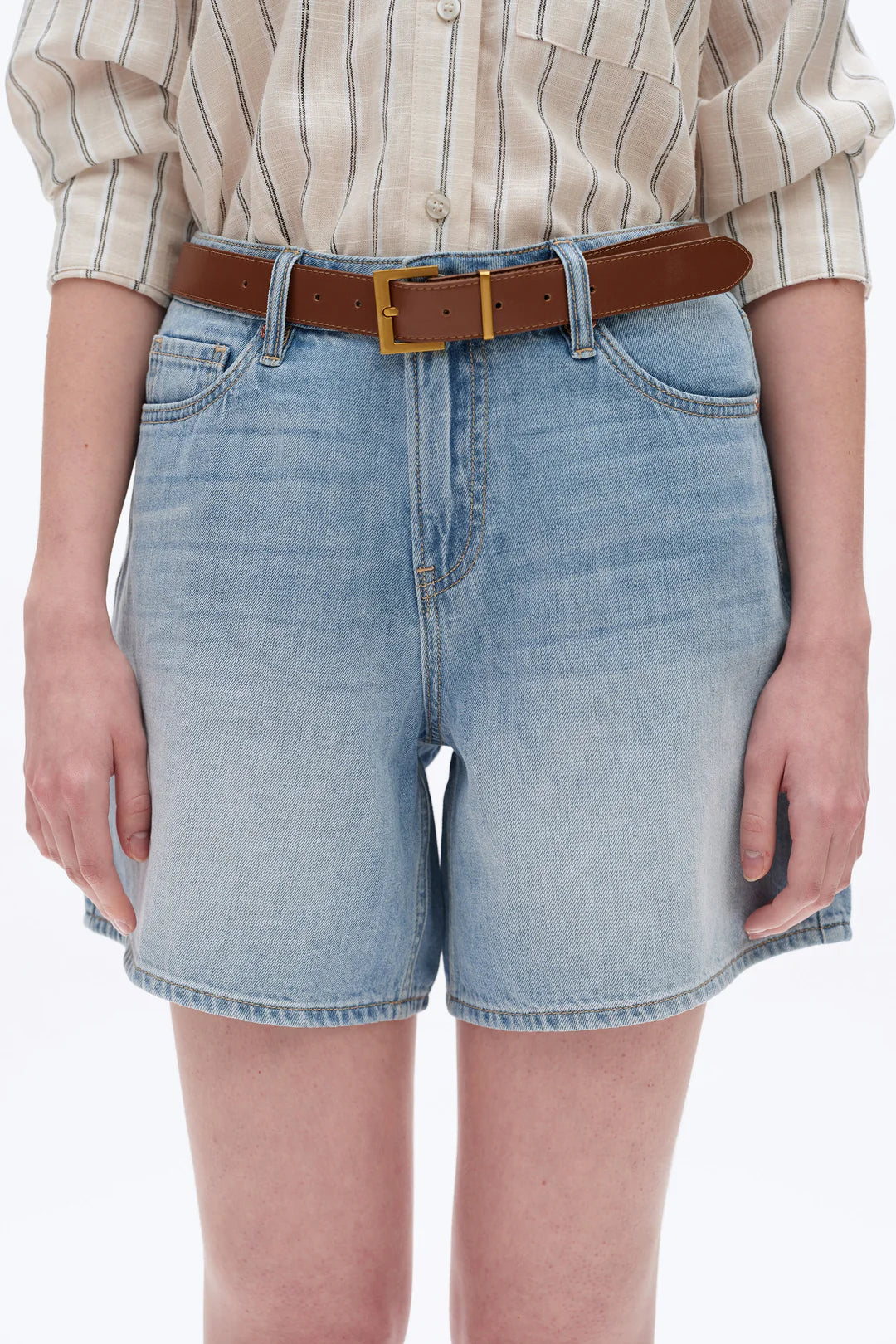 Mid Rise Denim Shorts - Light Blue