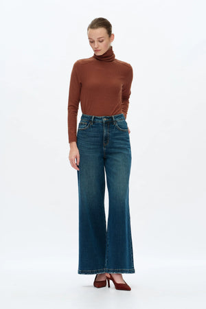 Mid Rise Wide Leg Jeans - Vintage Dark Blue