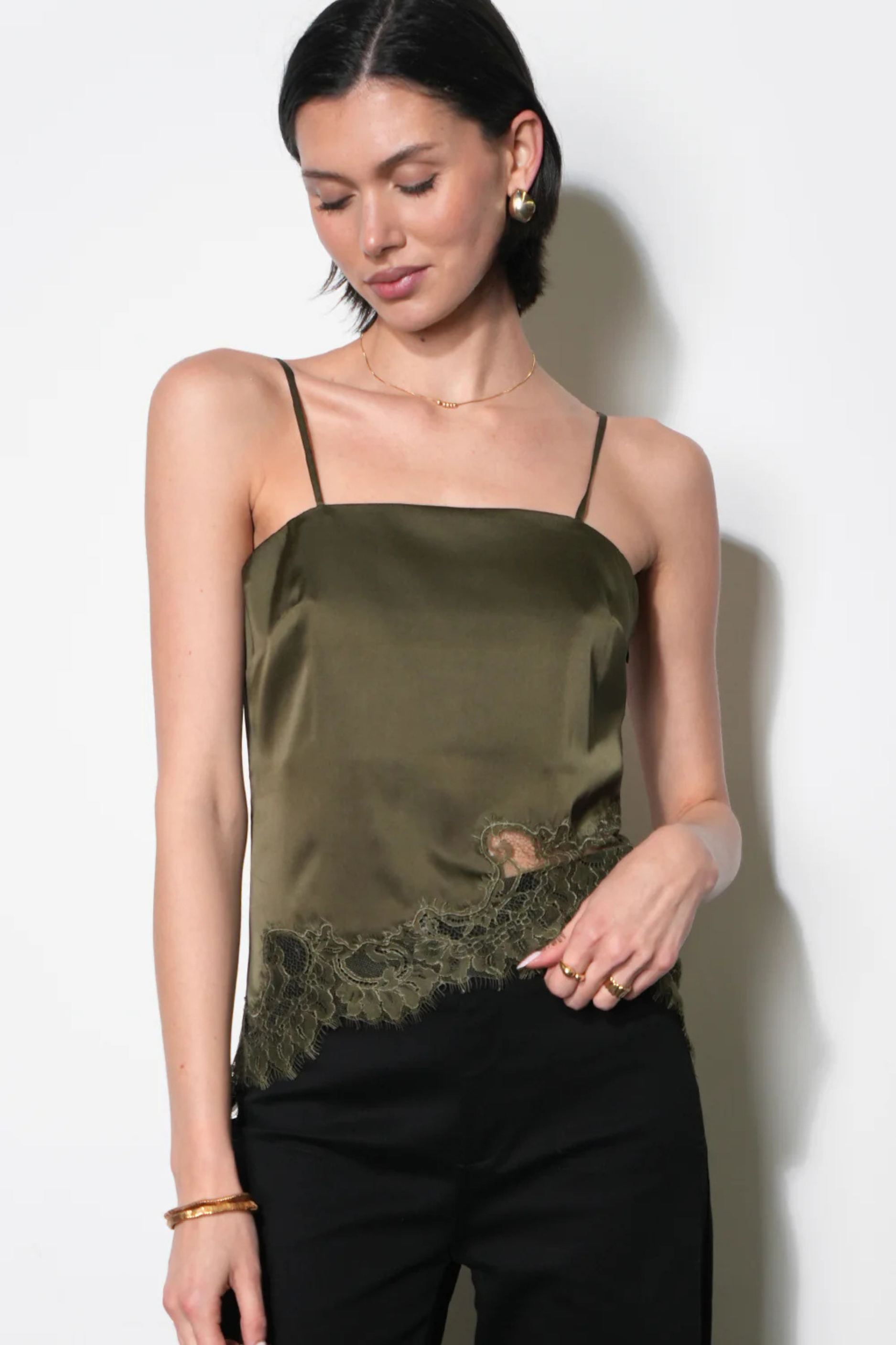Stella Lace Hem Cami - Olive