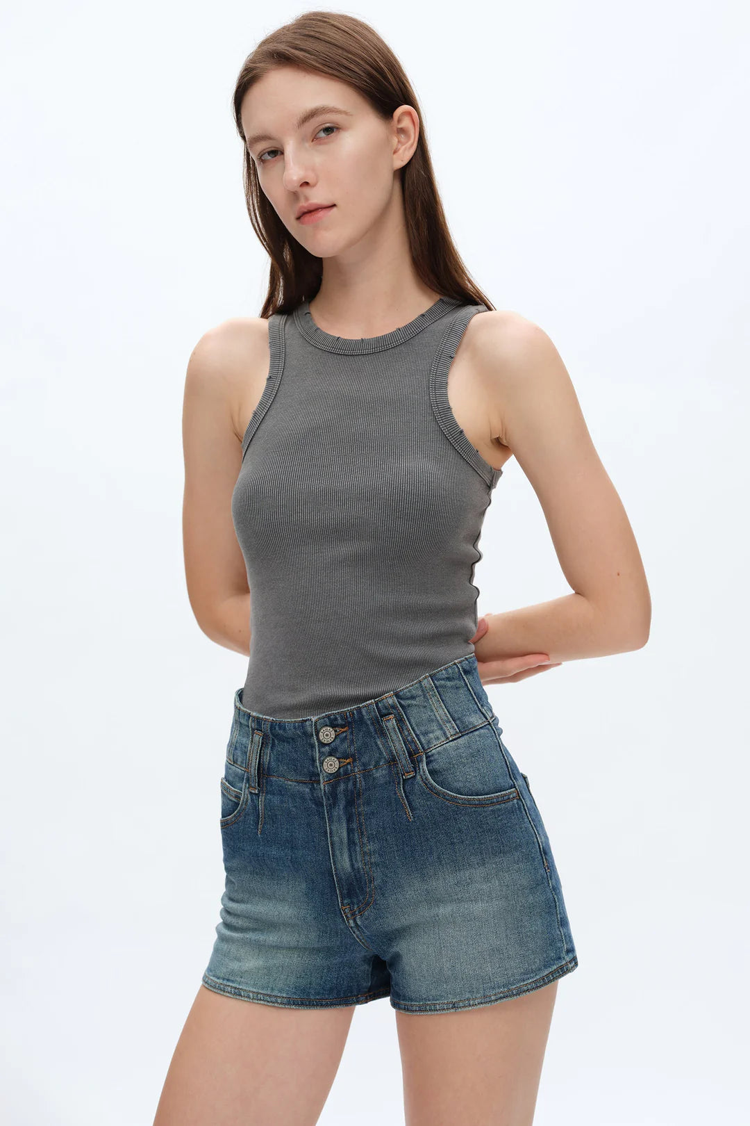 Amy High Rise Denim Shorts - Dark Blue