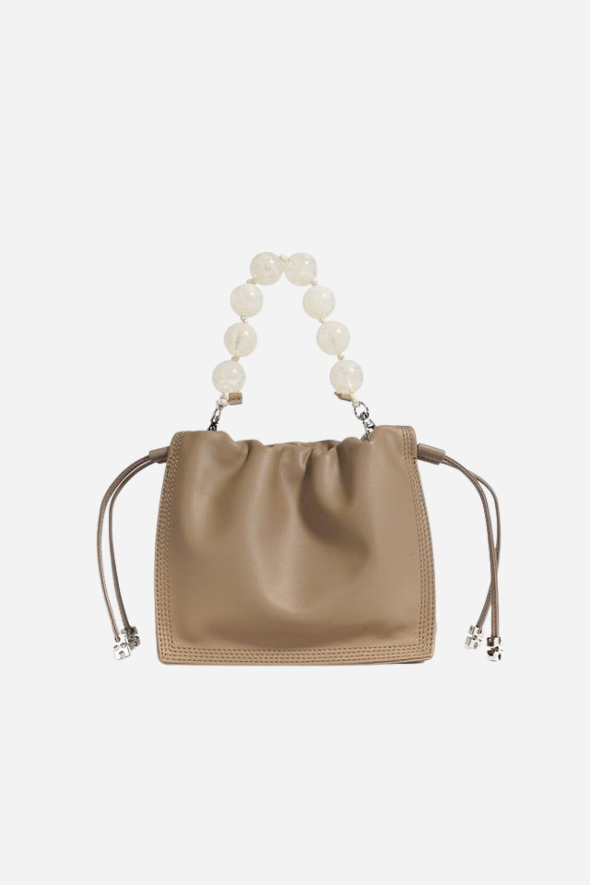 Beaded Handle Leather Bag