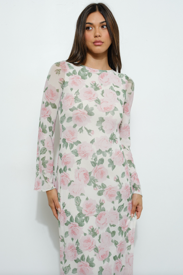 Floral Print Bell Sleeve Maxi Dress