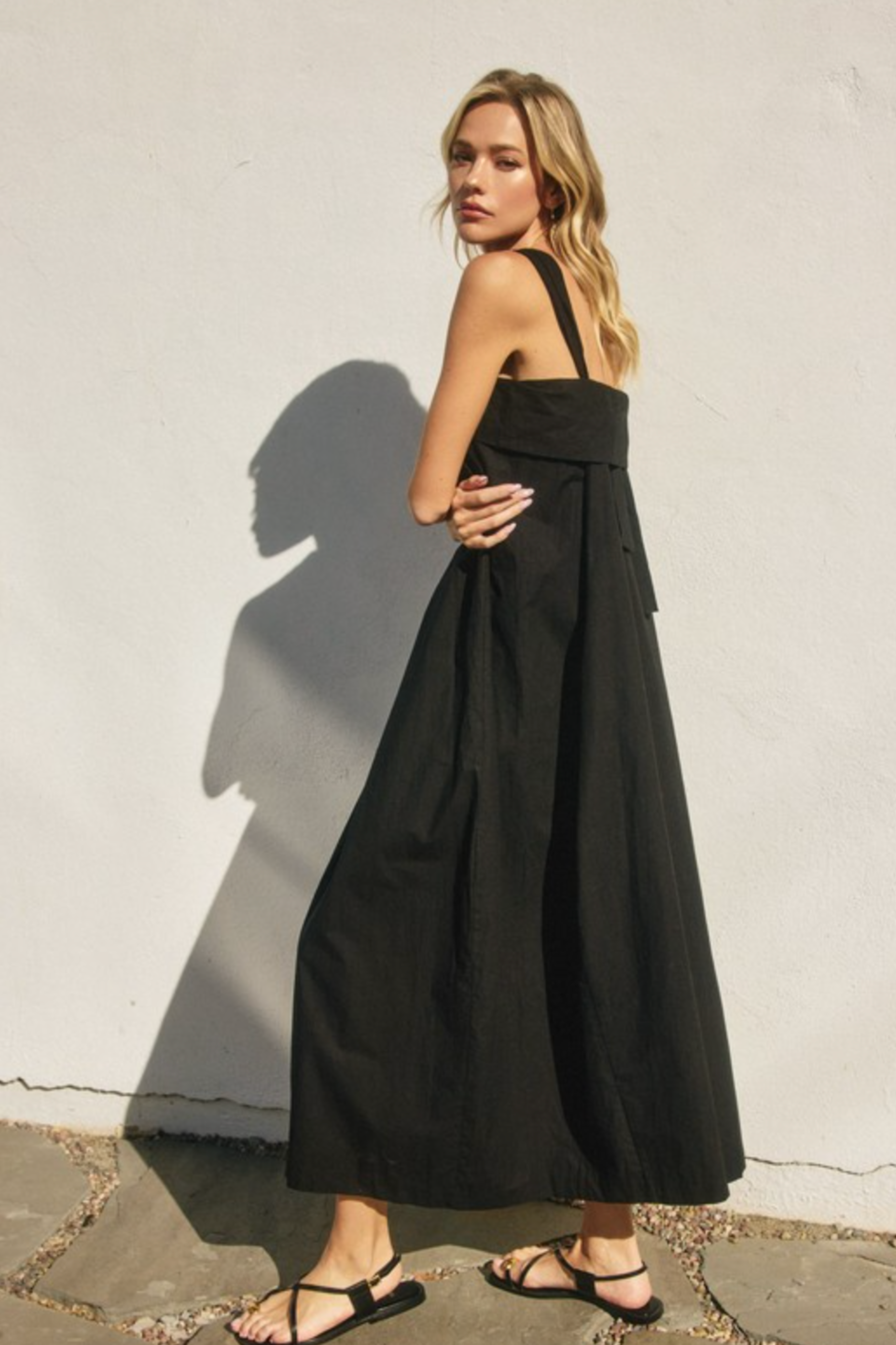 Cotton Halter Neck Maxi Dress - Black