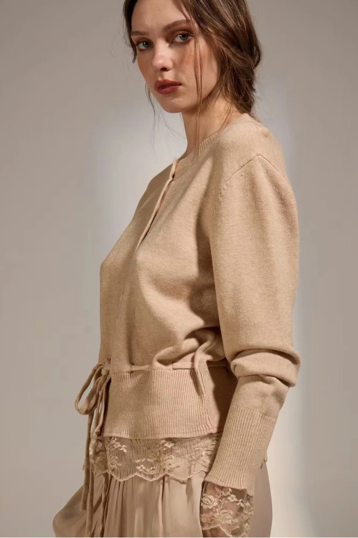 Funkadelic Lace Trim Cardigan - Greige