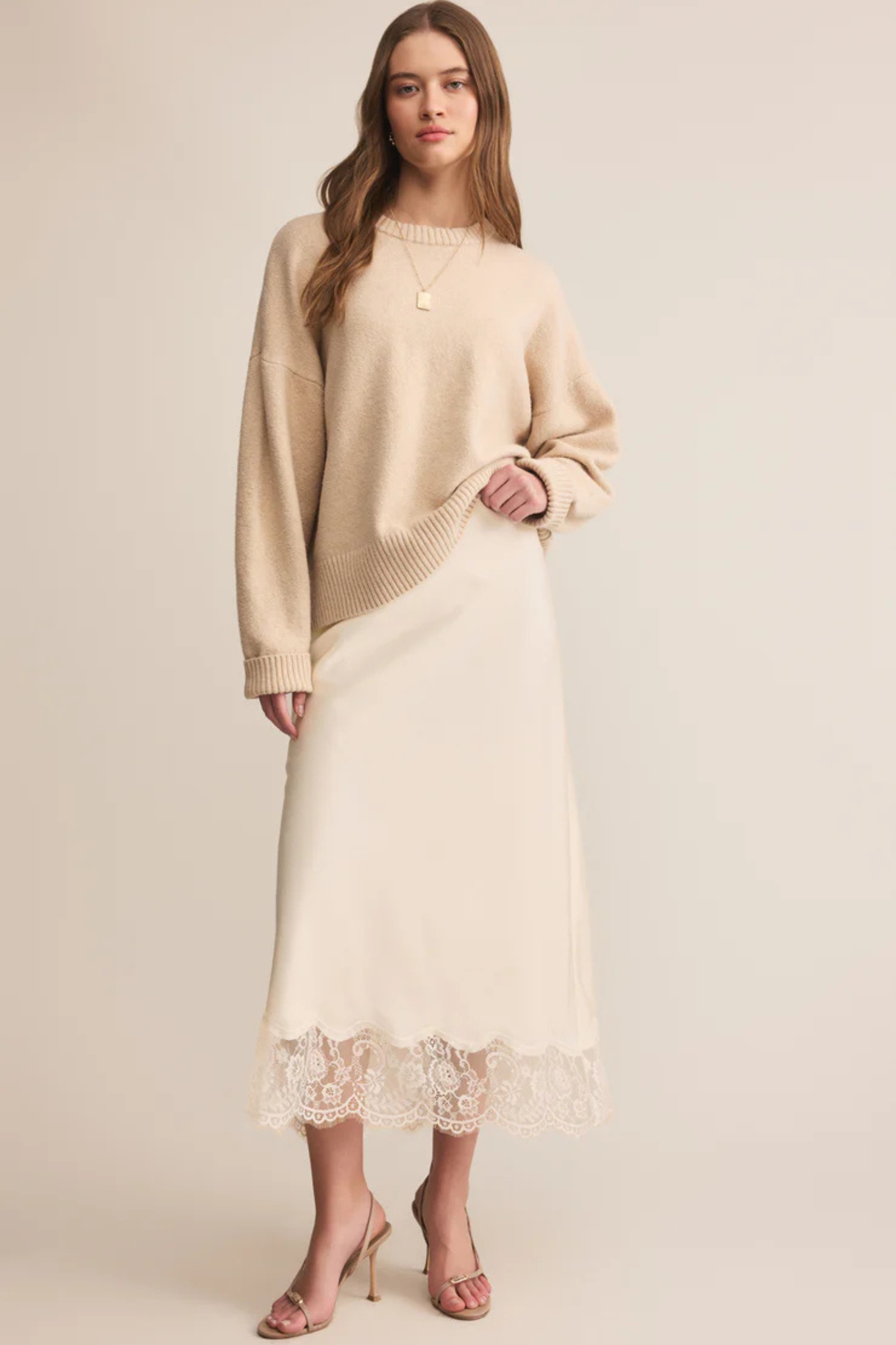 Cinder Lace Midi Skirt - Cloud