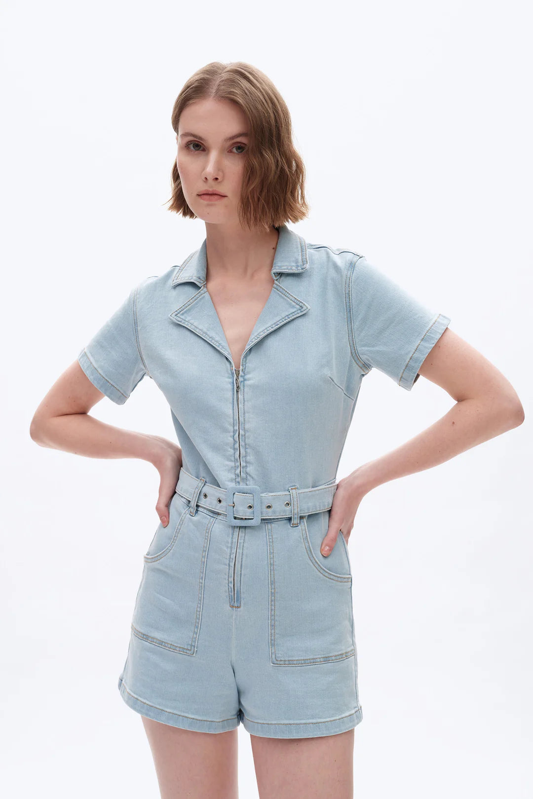Mini Denim Romper - Light Blue