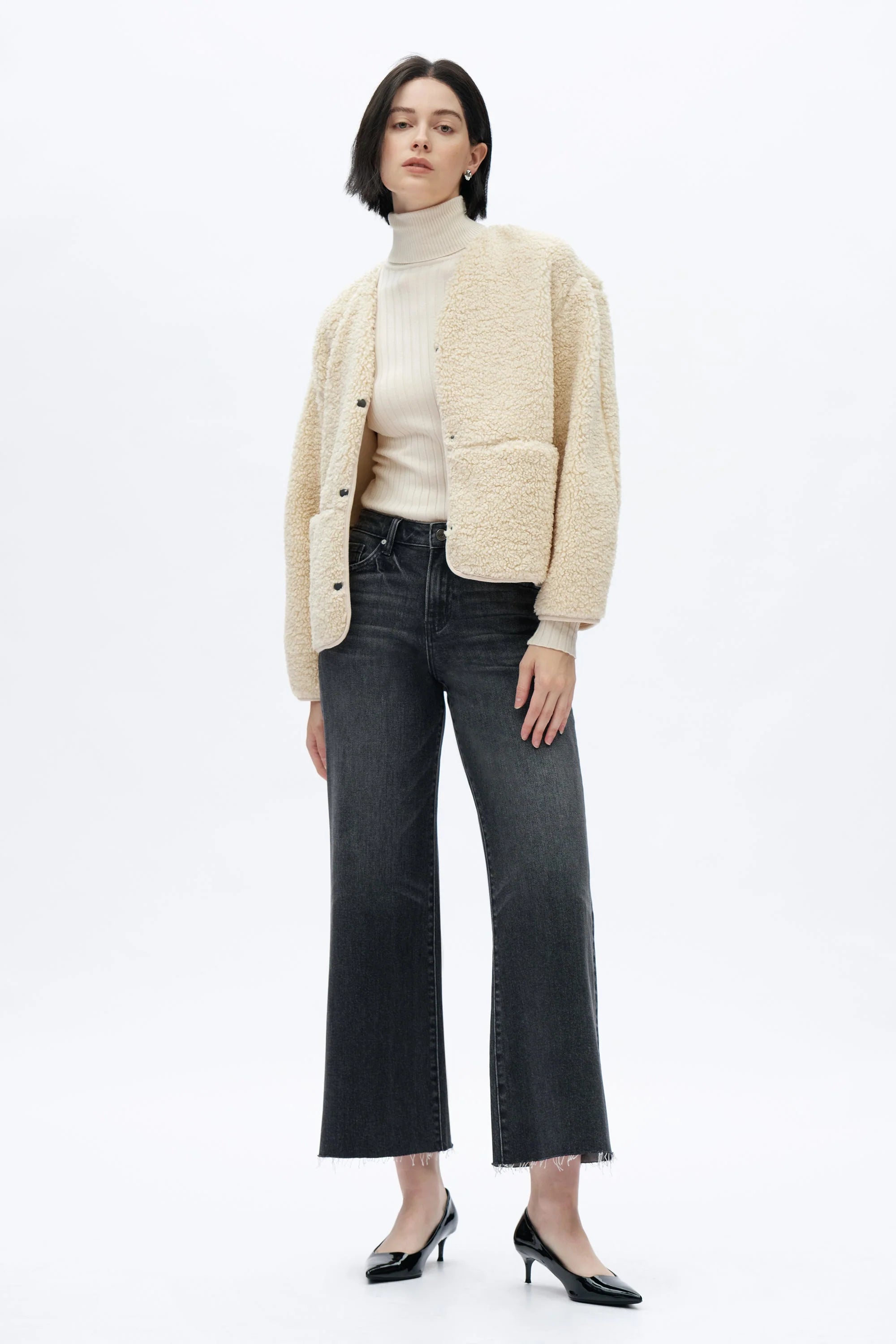 Mid Rise Wide Leg Jeans - Dark Grey