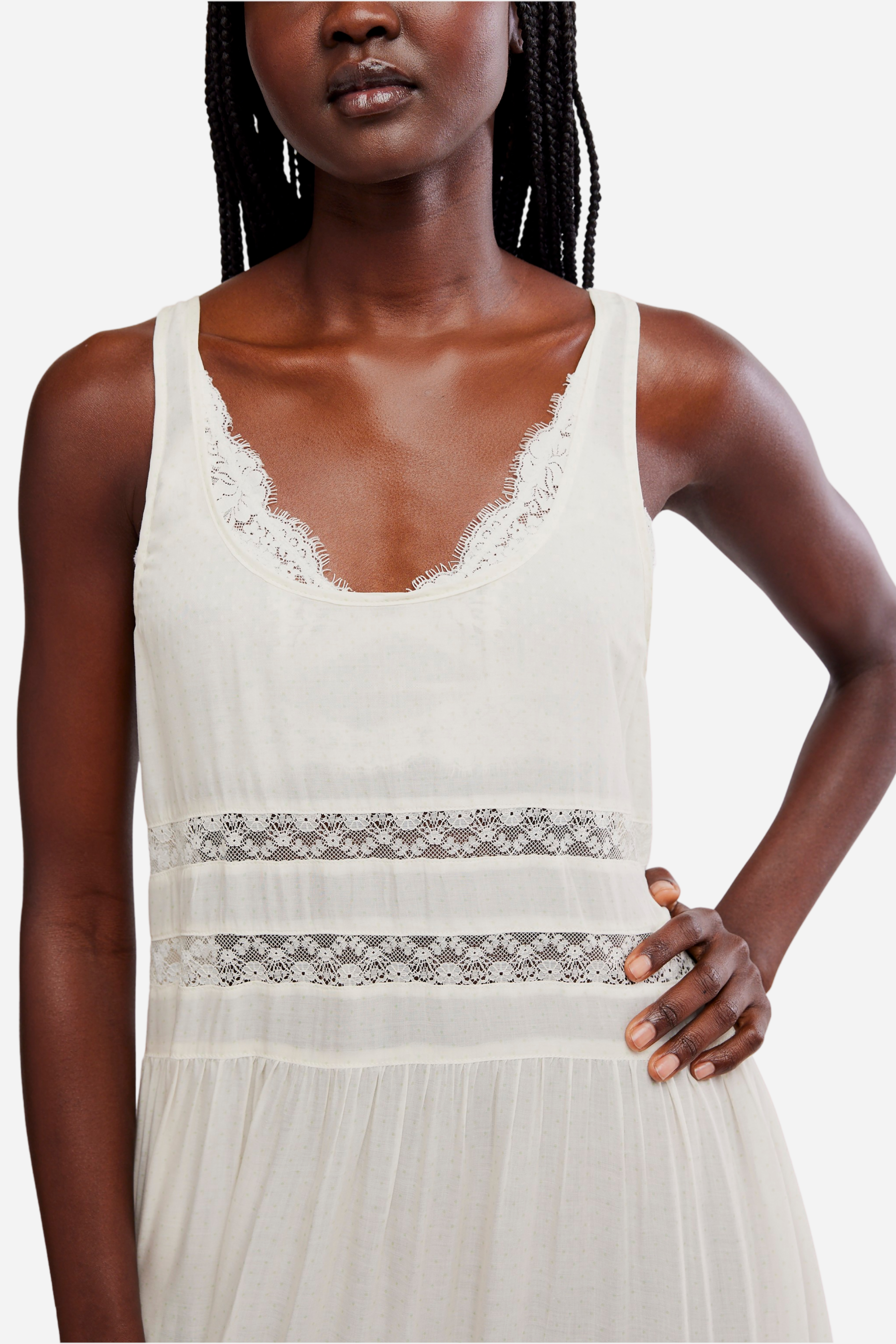 Free People Voile And Lace Midi Dress - Ivory Combo