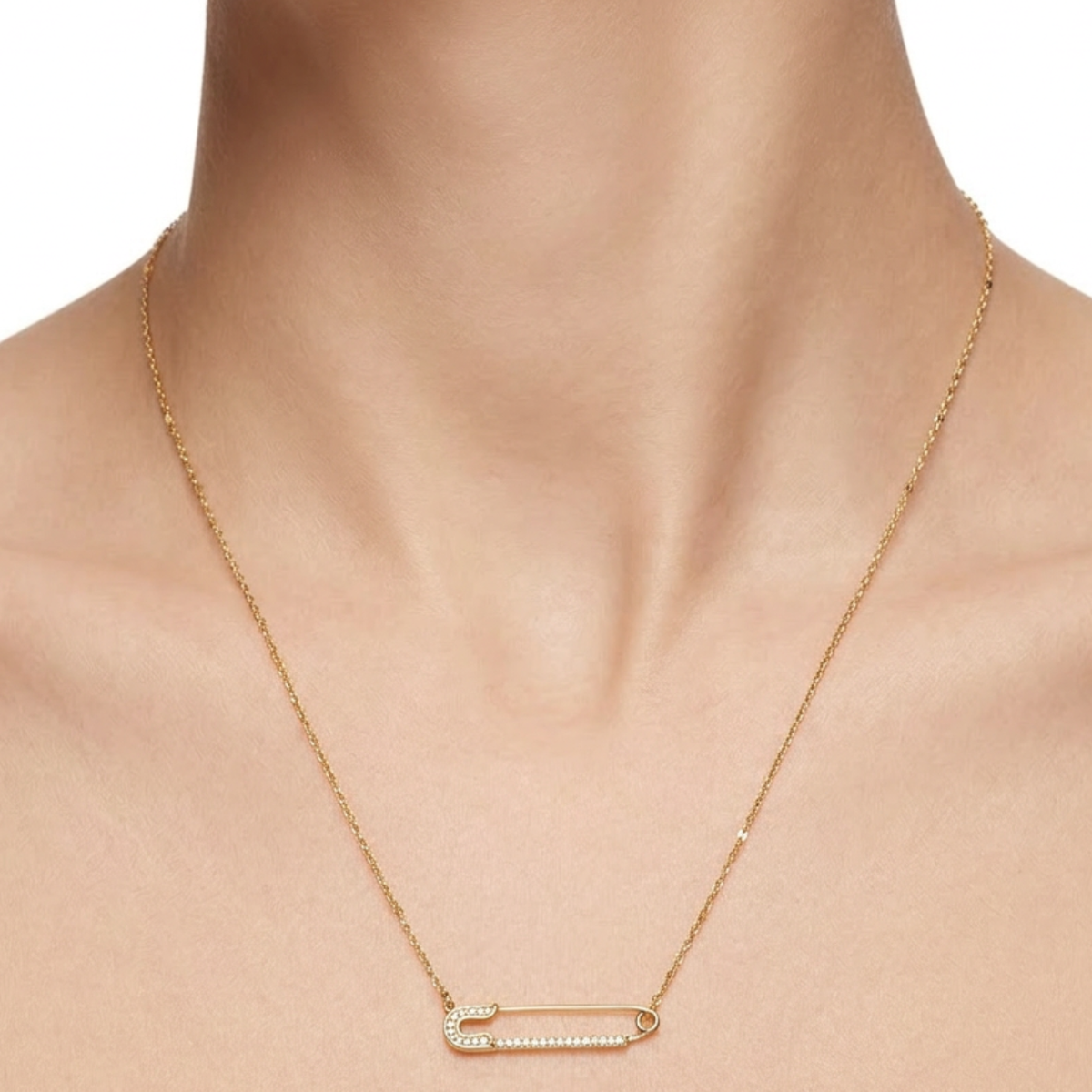 18K Diamond Safety Pin Necklace
