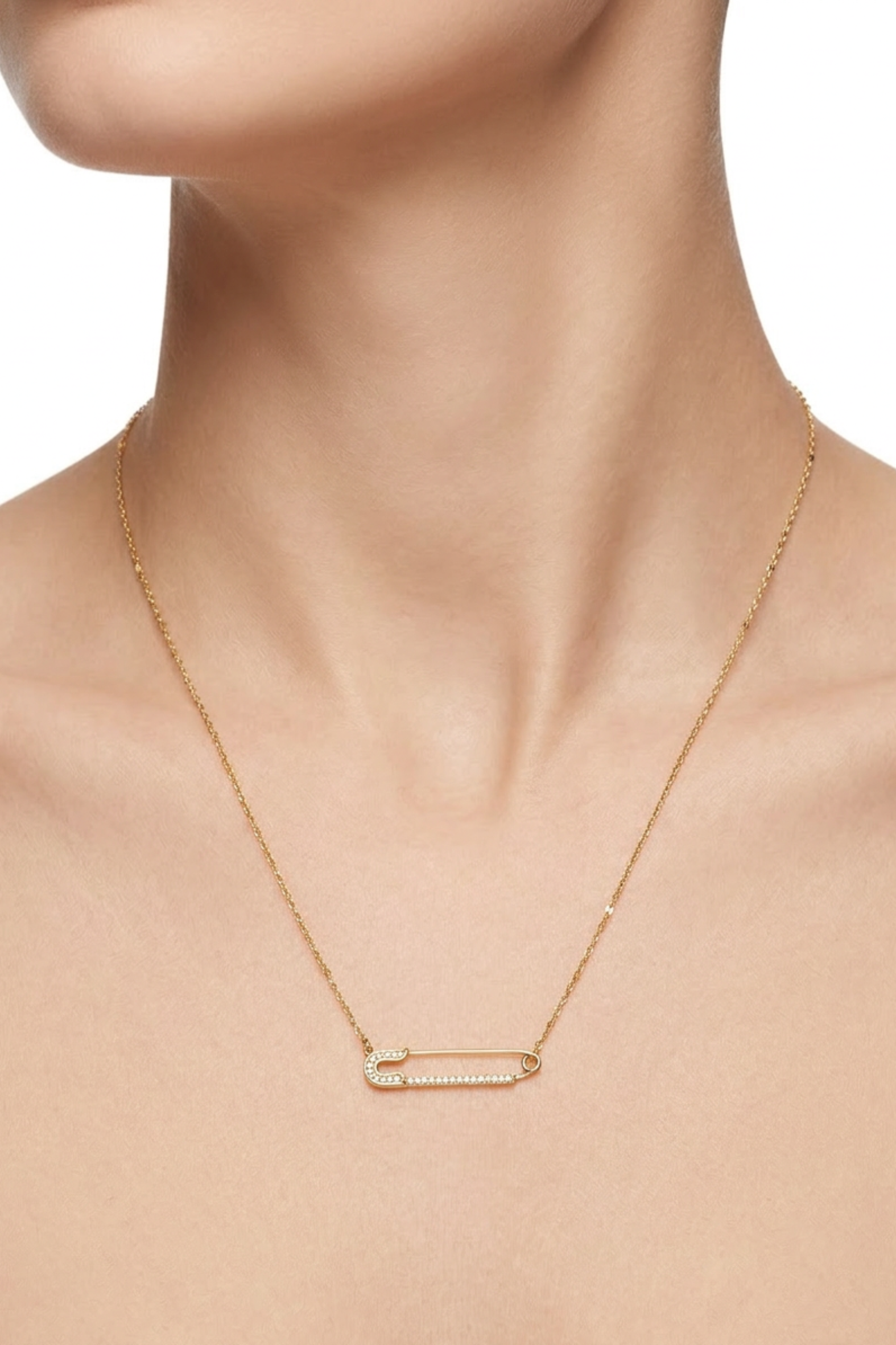 18K Diamond Safety Pin Necklace