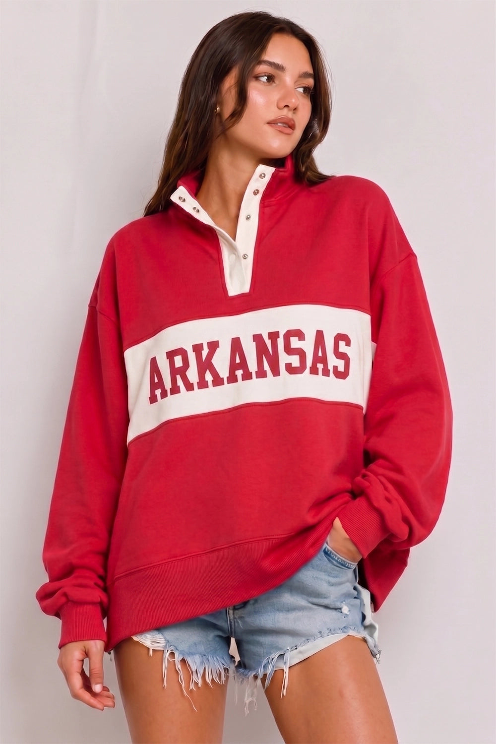 'Arkansas' Varsity Snap Sport Pullover - Red