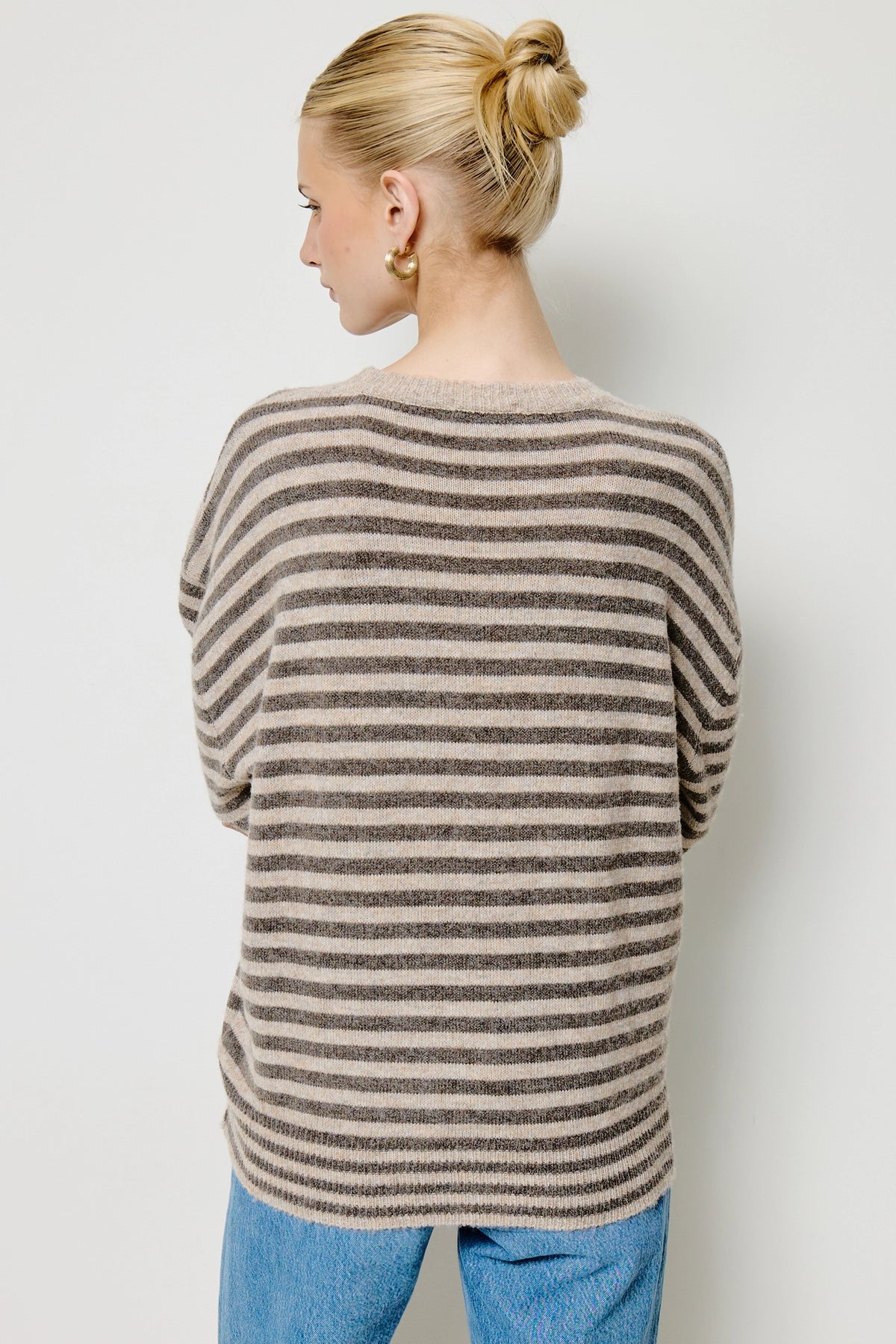 Stripe Knit Sweater Matching Scarf Set